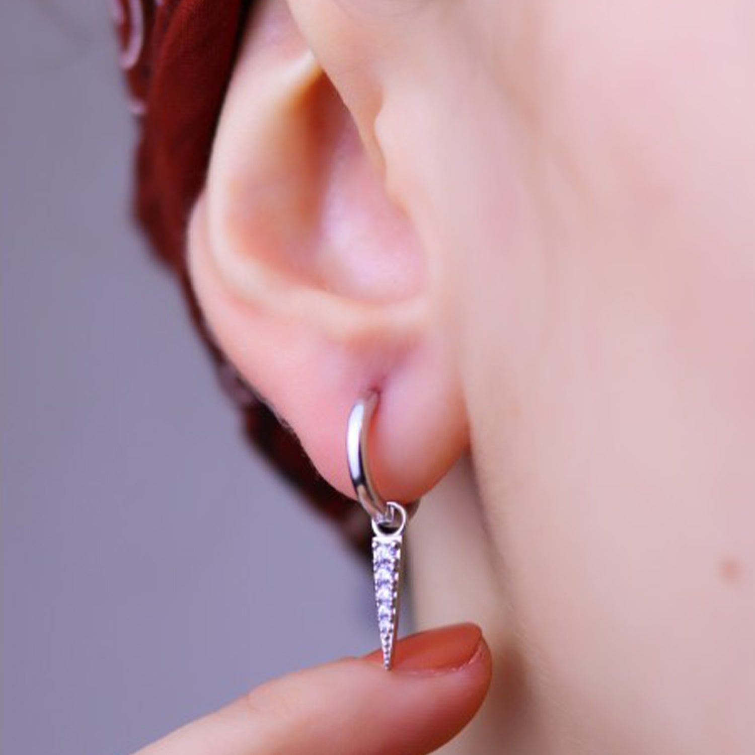 Mini Pave Spike Charm Hoop Earrings Sterling Silver - Silver