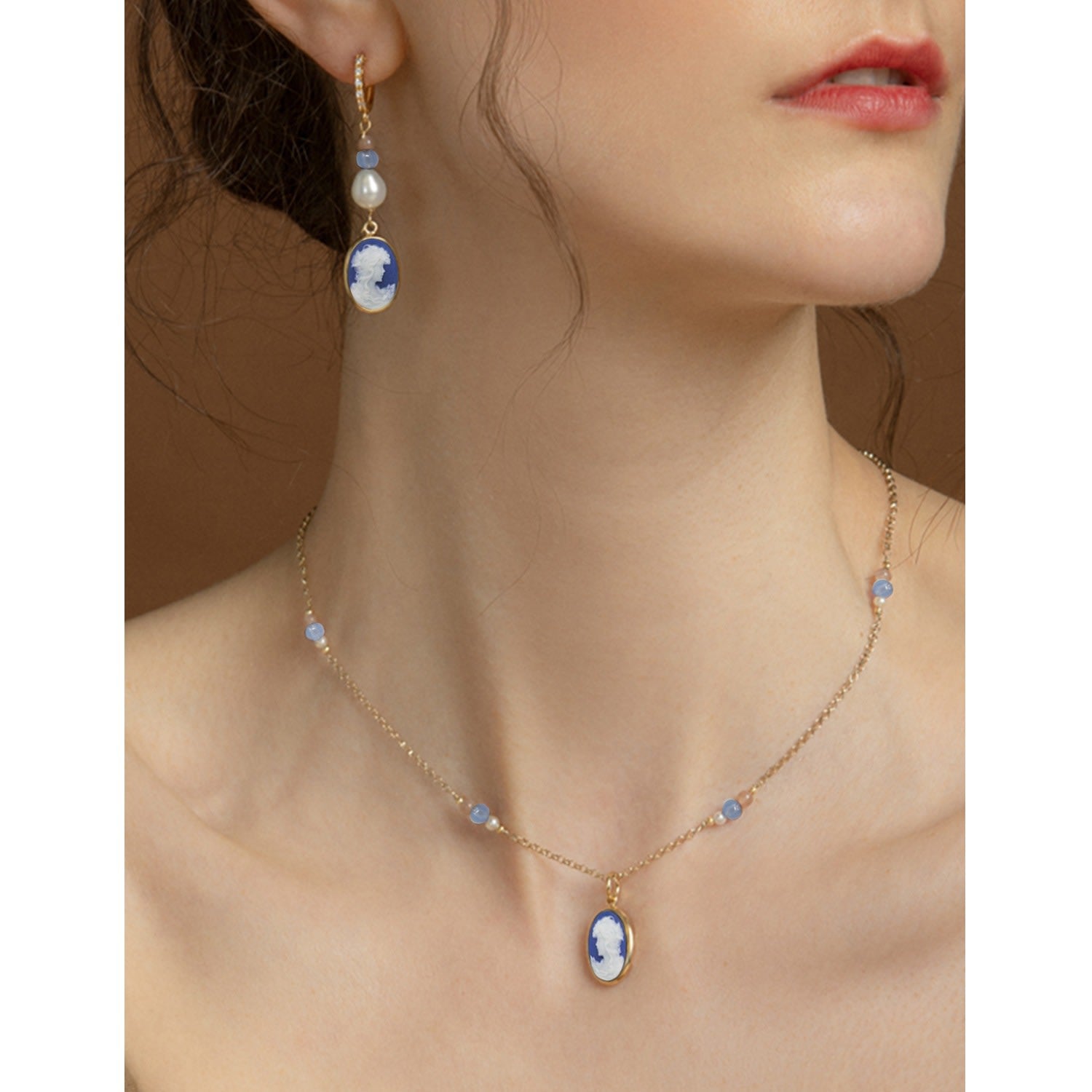Little Lovelies Gold-Plated Blue Cameo Necklace