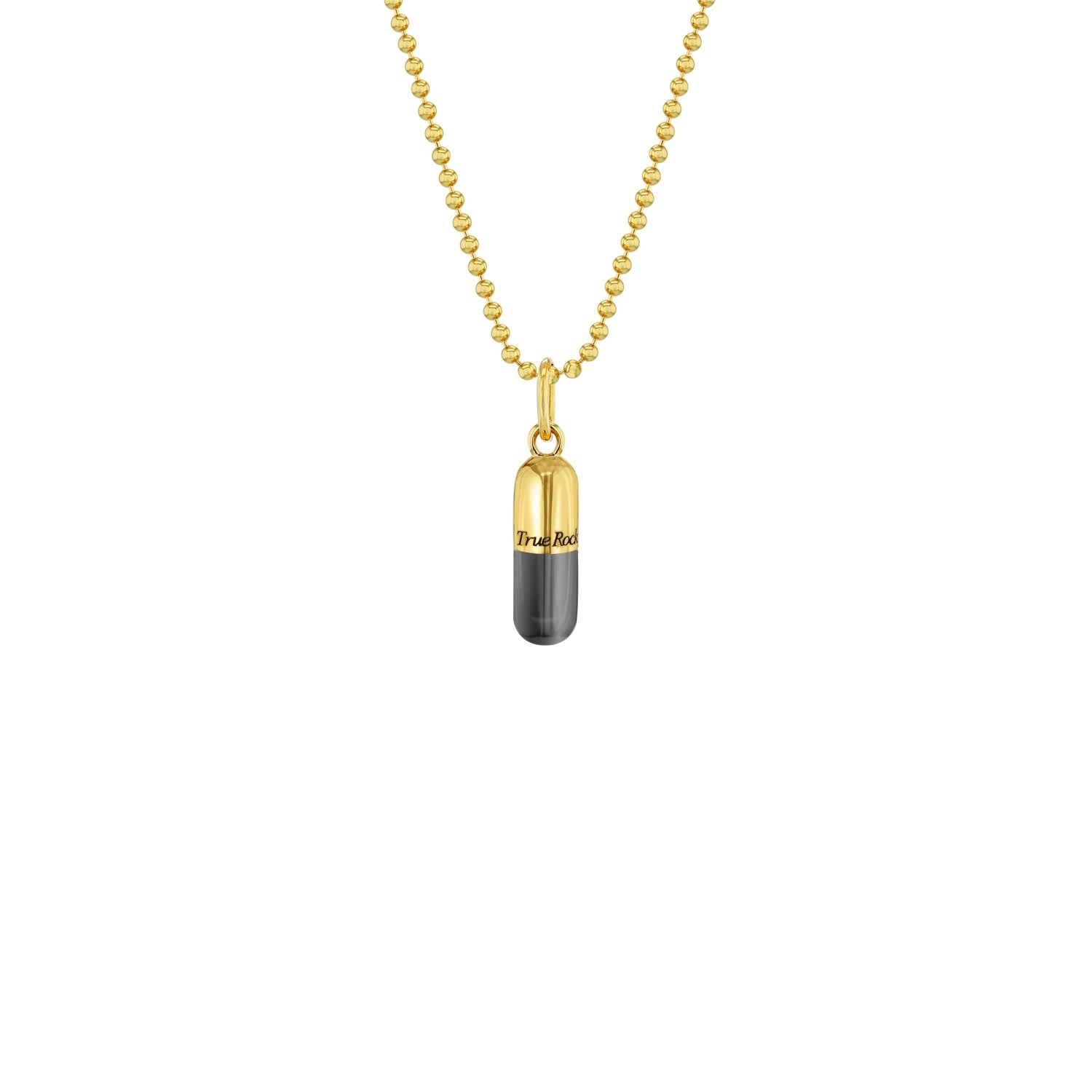 Small Pill Pendant 2 Tone 18 Kt Gold Plated & Gunmetal Grey On Gold Chain