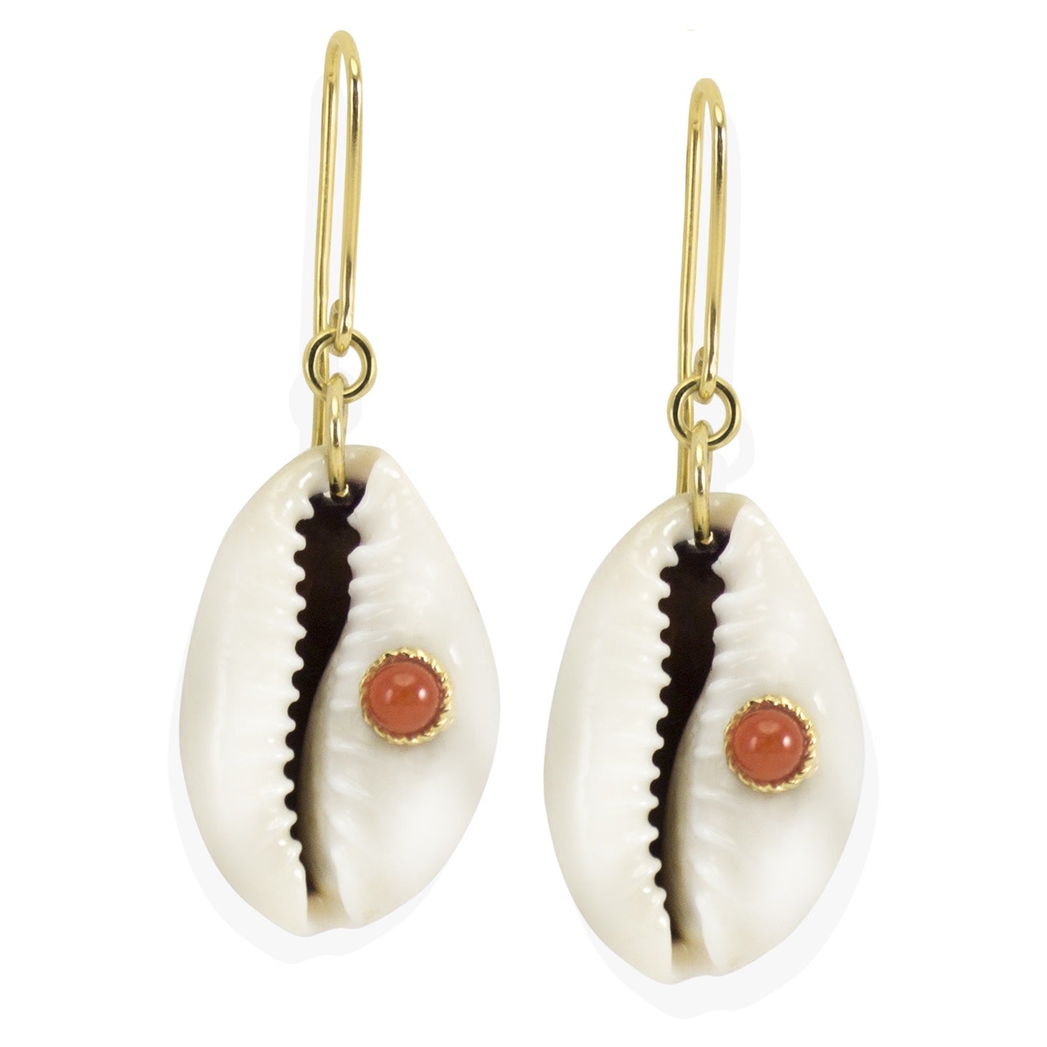 Coral & Cowrie Shell Earrings