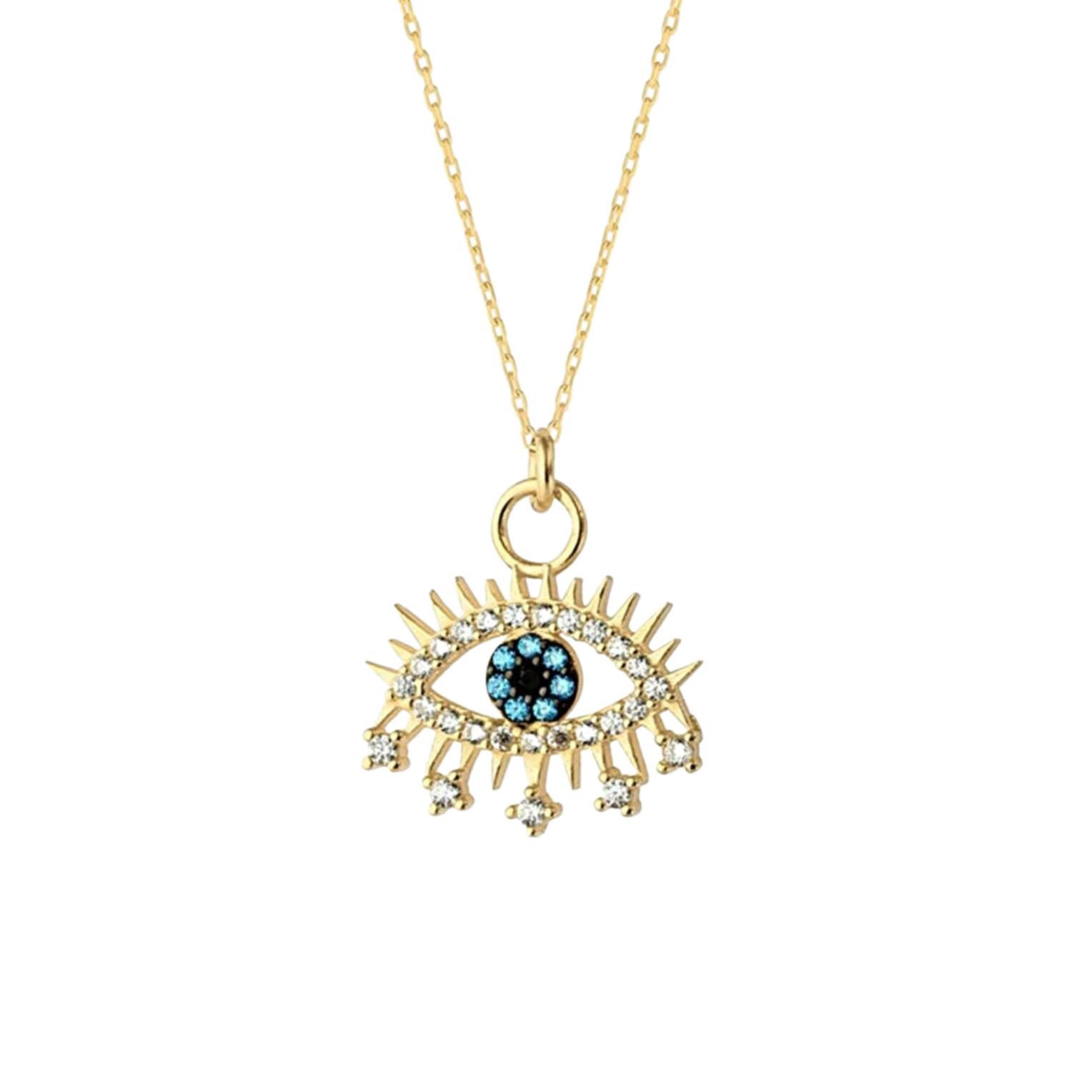 Evil Eye Earring Blue Eye Sterling Silver Pendant Eyelash Necklace - Gold