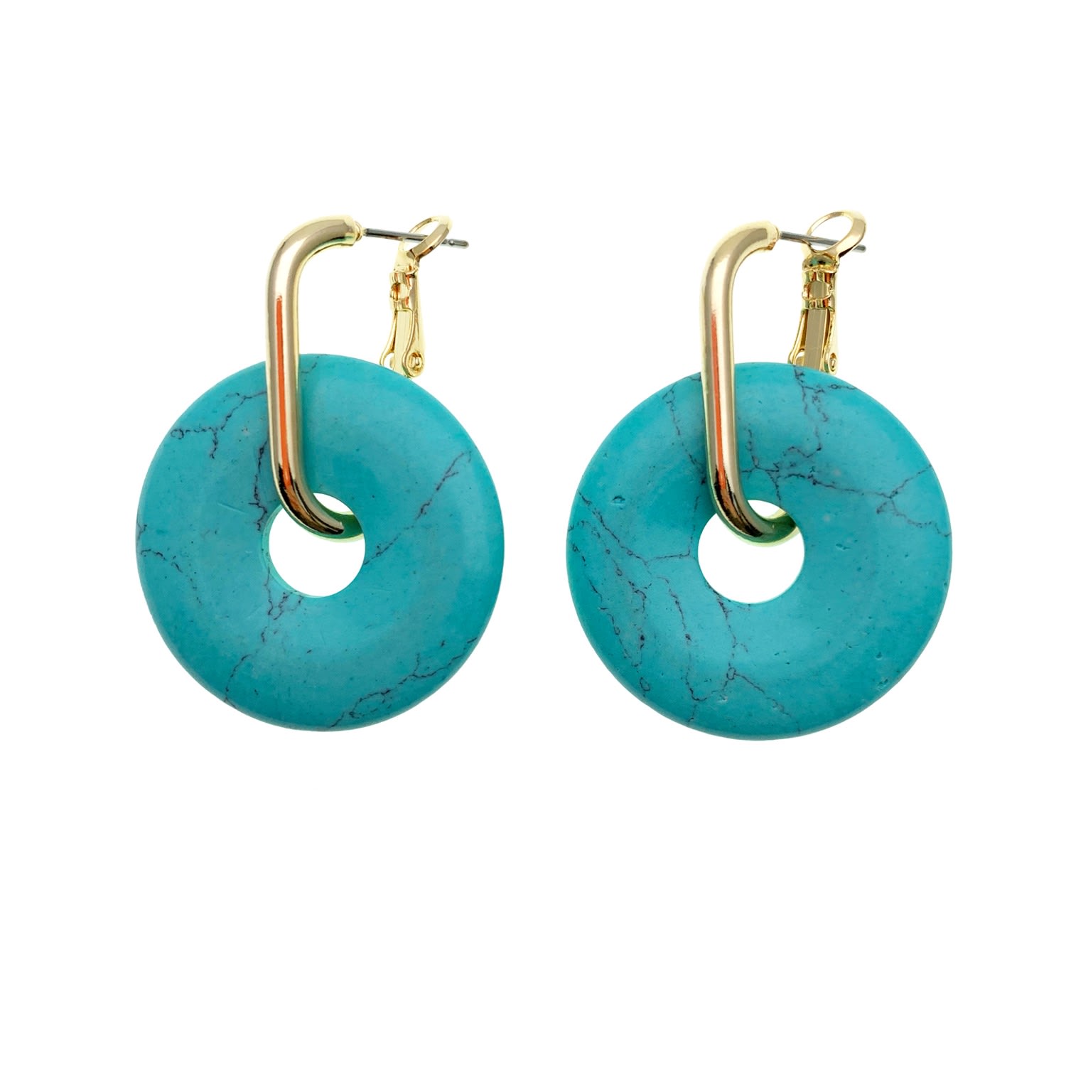 Round Turquoise Simple Clip On Earrings