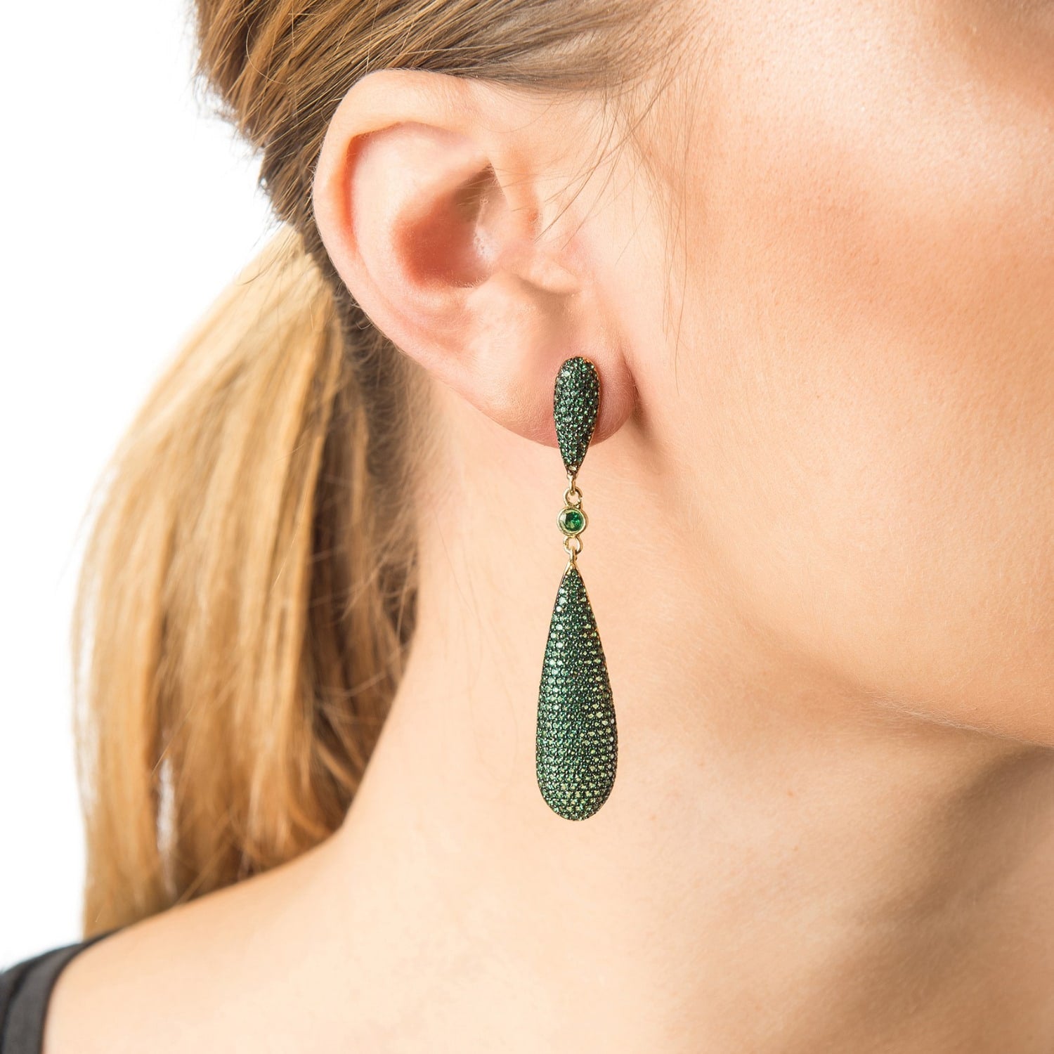 Coco's Long Drop Earrings Emerald Green Cz