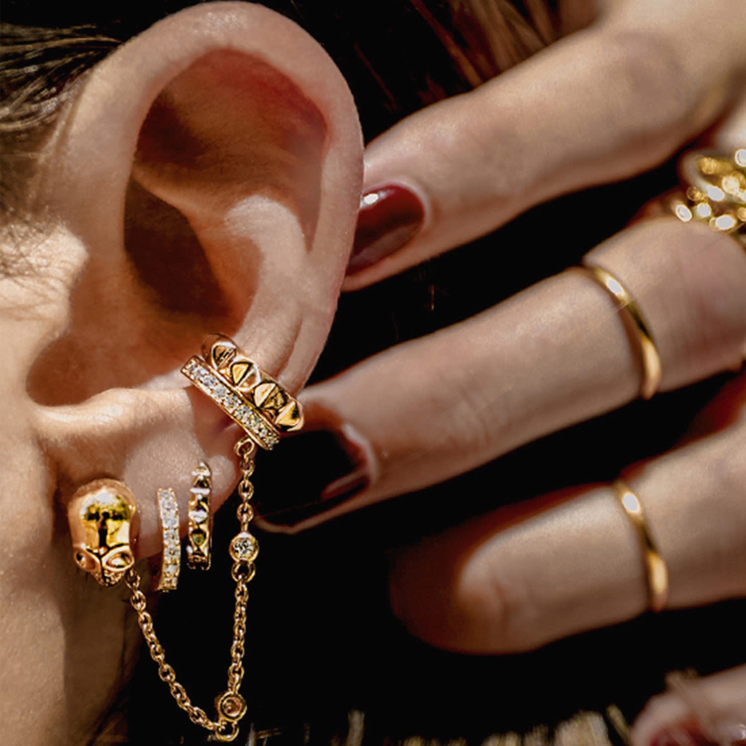 Honeycomb Huggie Earrings In Black Rhodium