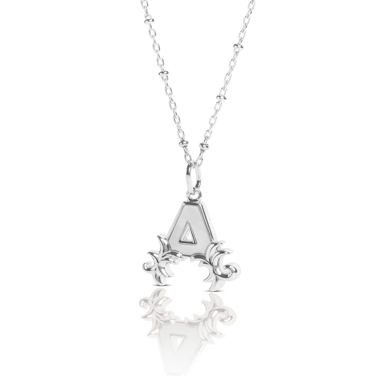 Solid Silver A Initial Necklace With Mother Of Pearl