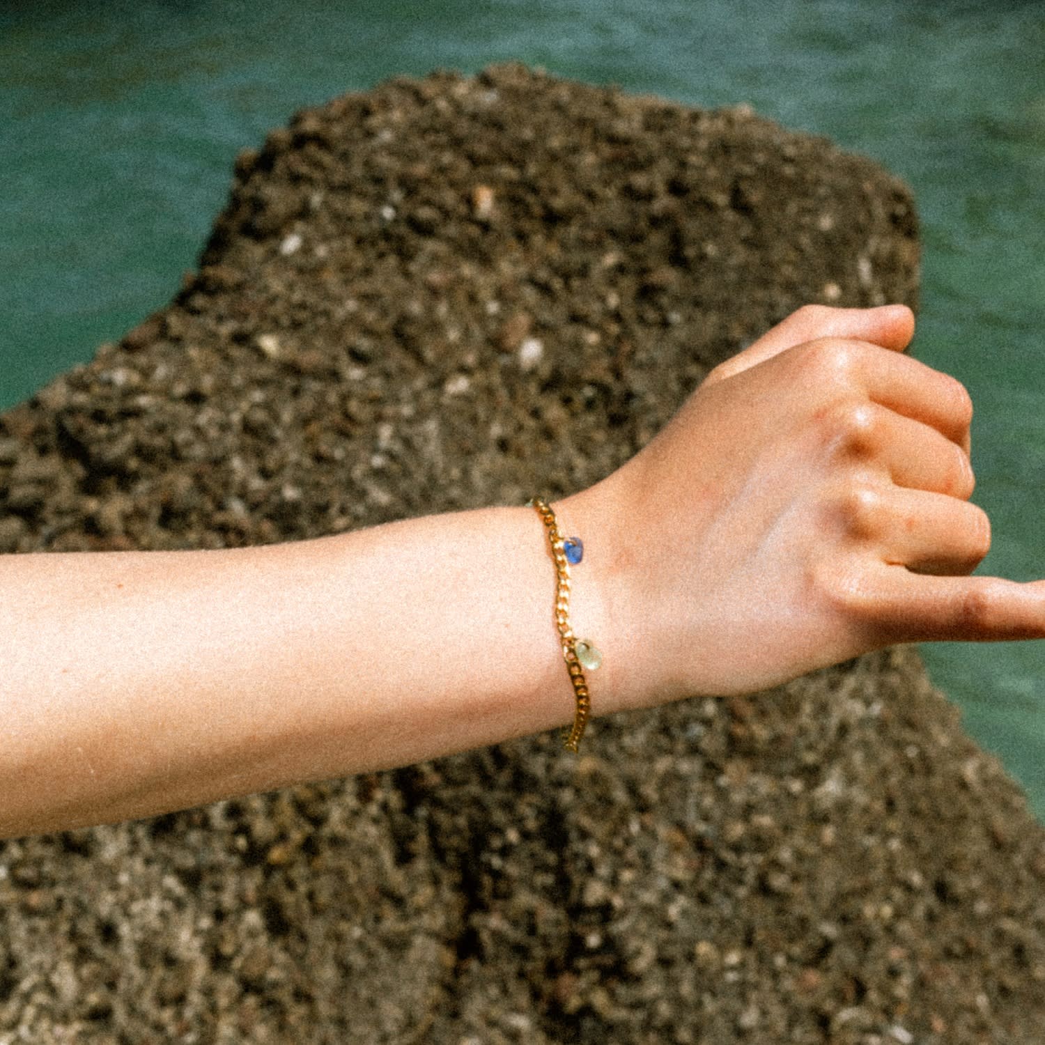Fragments Blue And Green Sea Glass Bracelet Gold