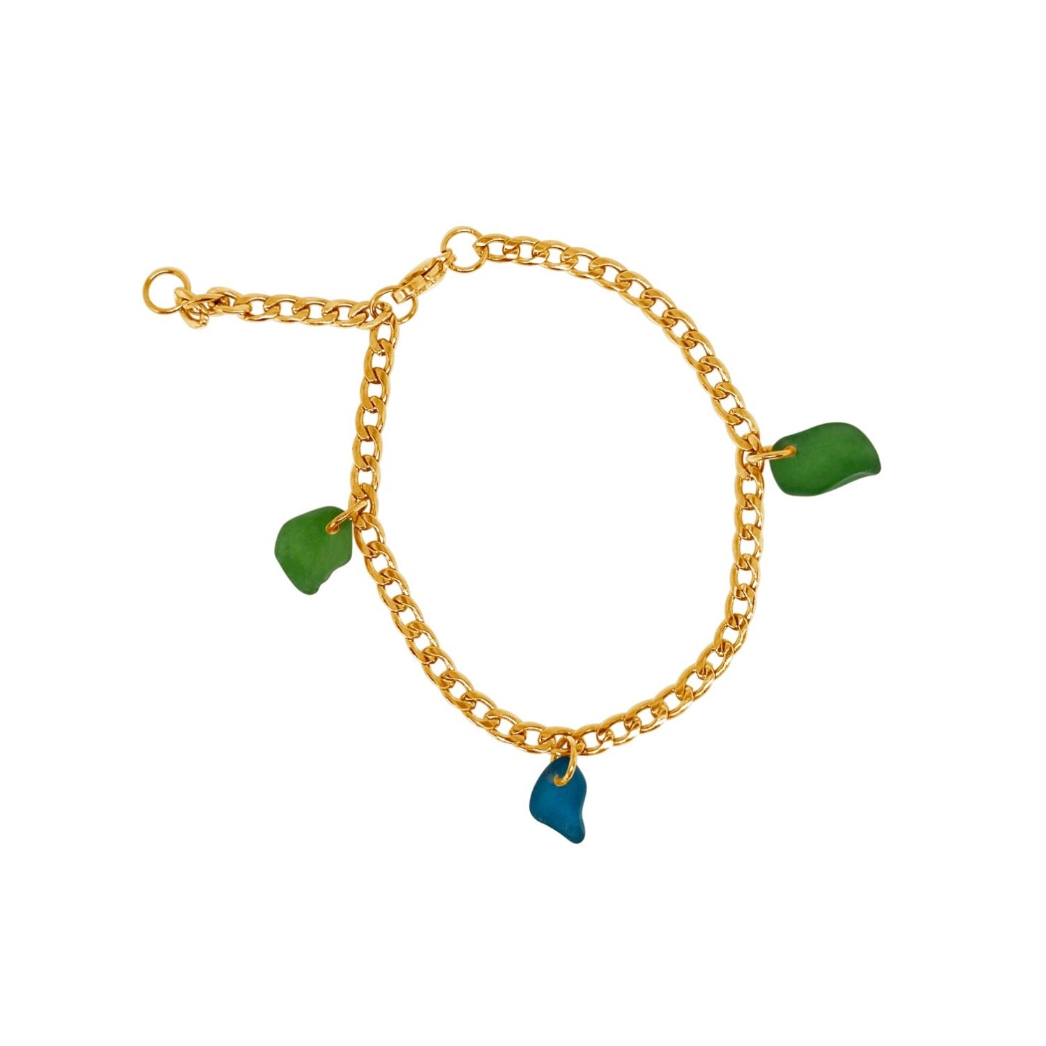 Fragments Blue And Green Sea Glass Bracelet Gold