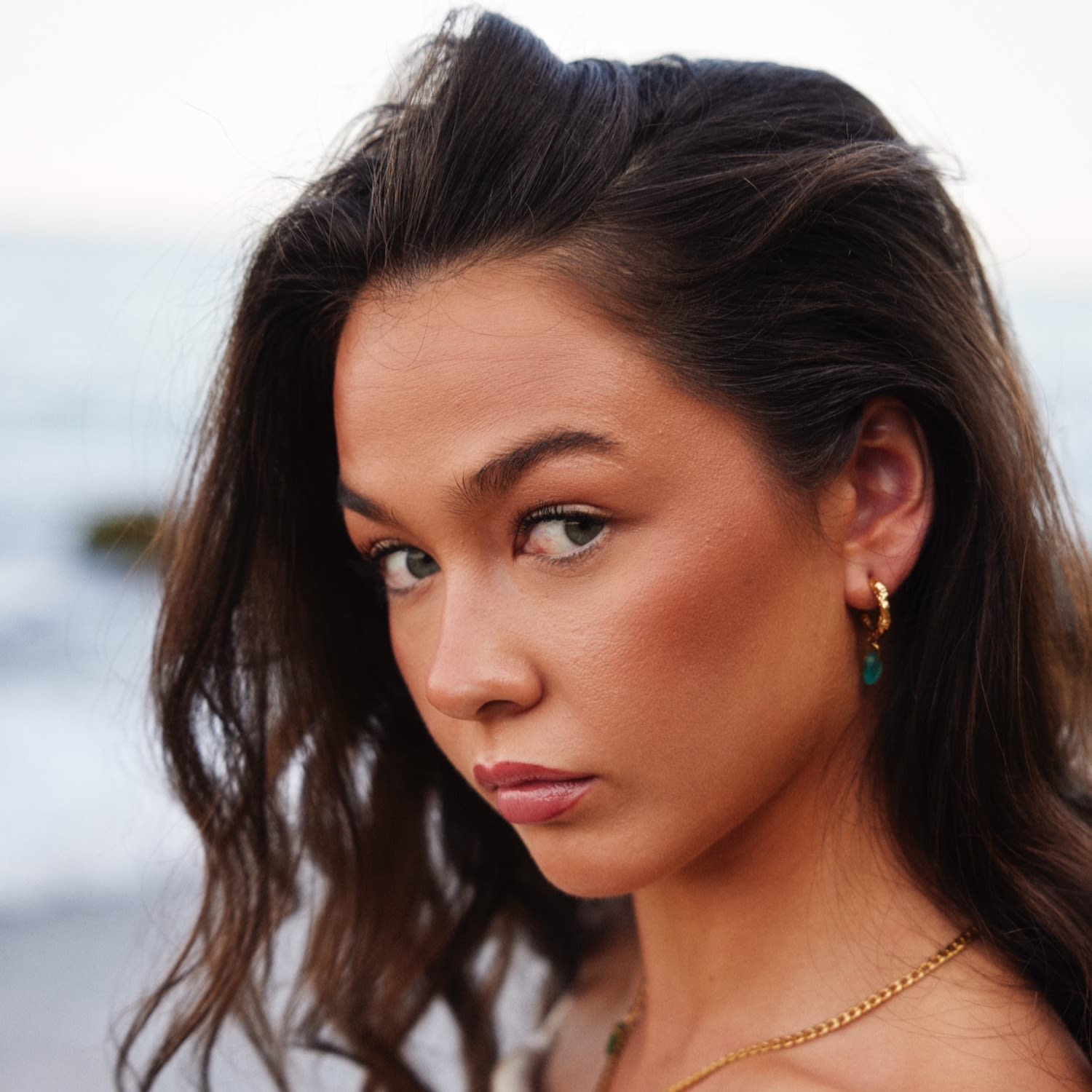 Fragments Signature Hoops Blue Sea Glass Gold