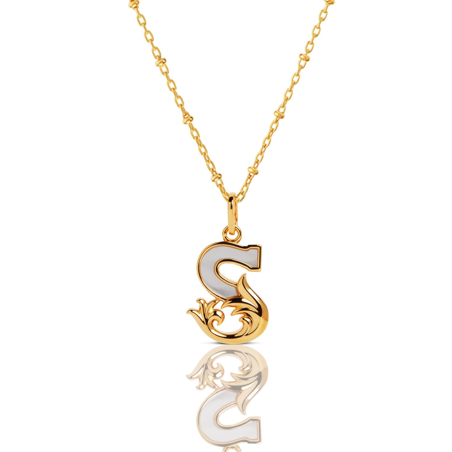 Gold Plated S Initial Necklace With Mother Of Pearl