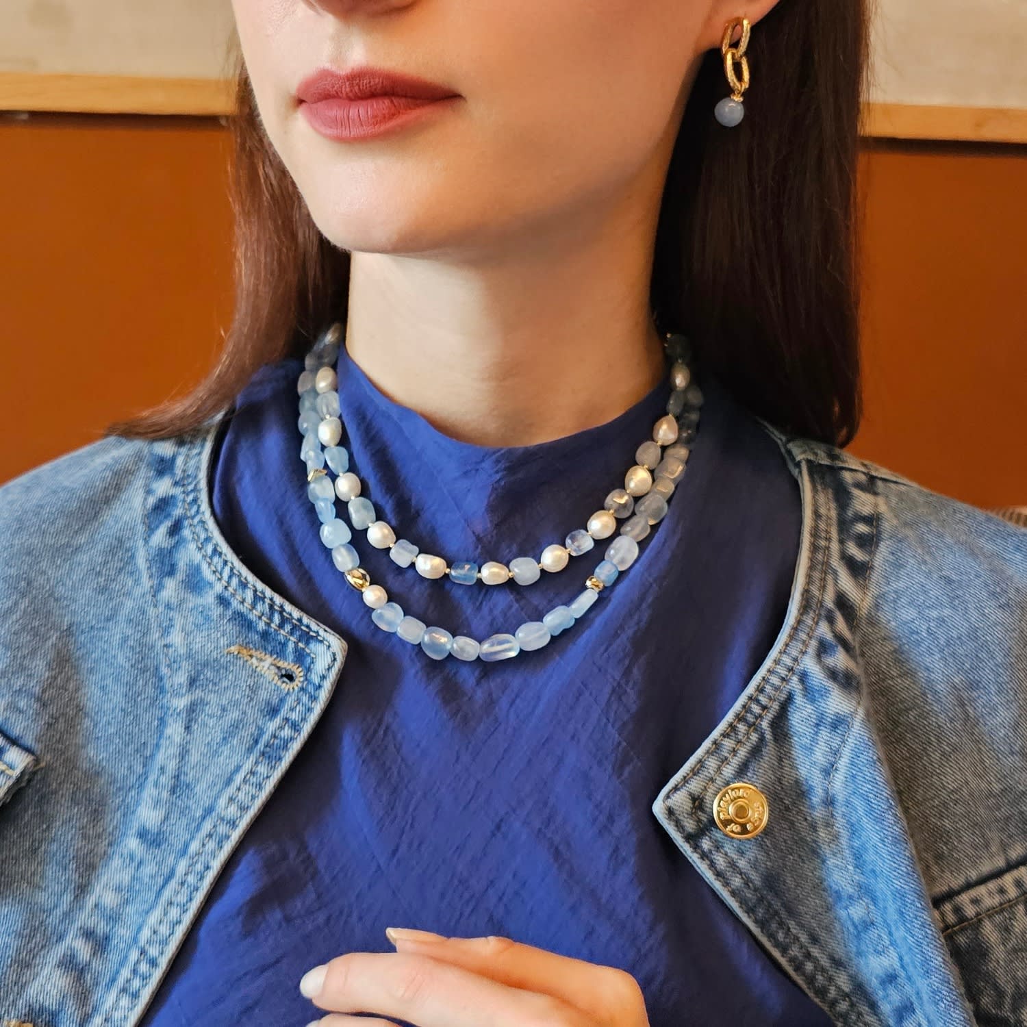 Free Style Irregular Aquamarine Modern Necklace