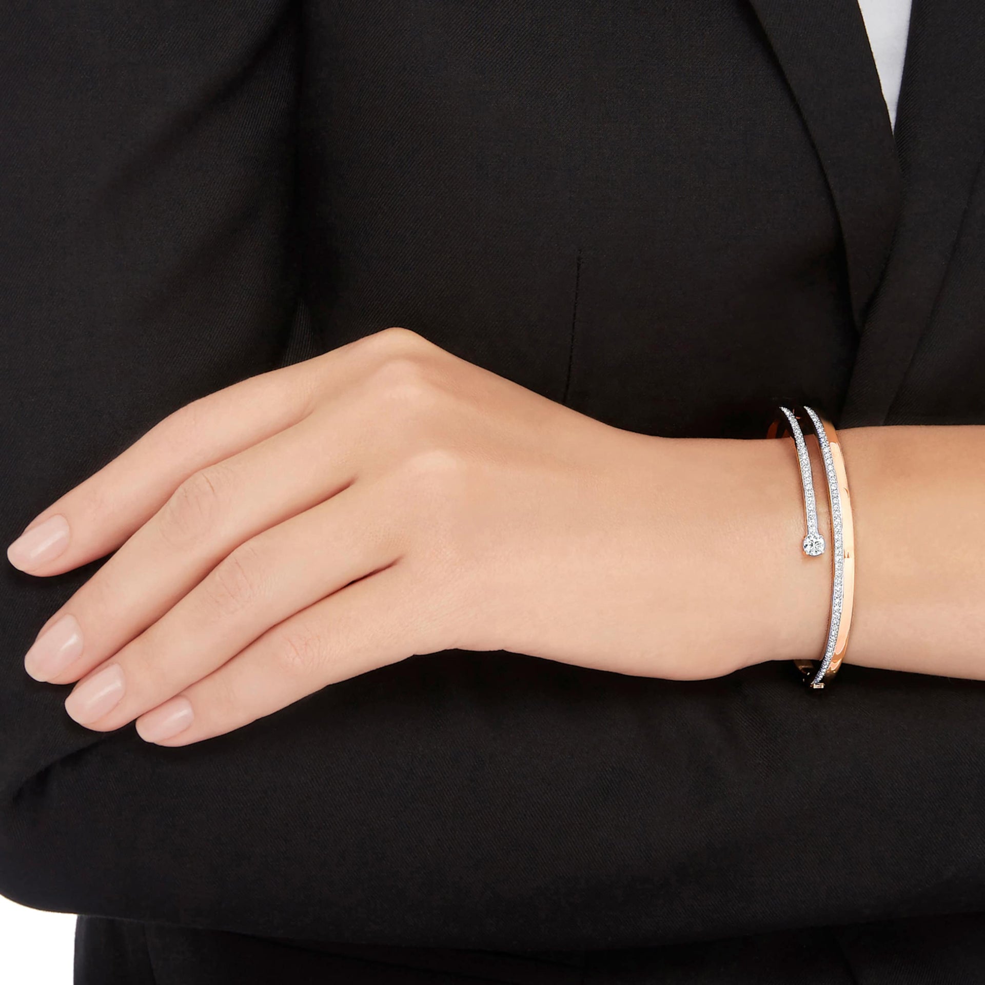 FRESH BANGLE ROUND CUT WHITE ROSE GOLD TONE PLATED
