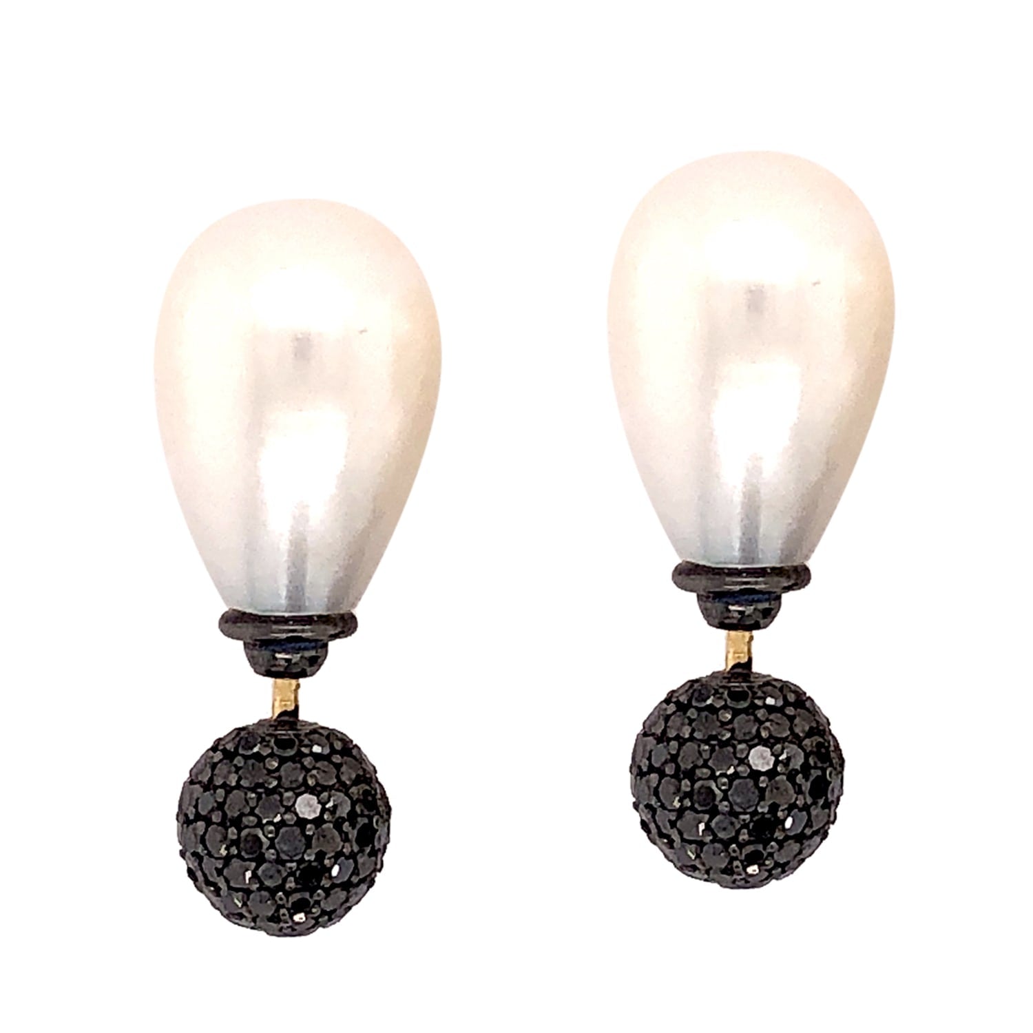 Fresh Water Pearl & Black Diamond Tunnel Earrings In Gold