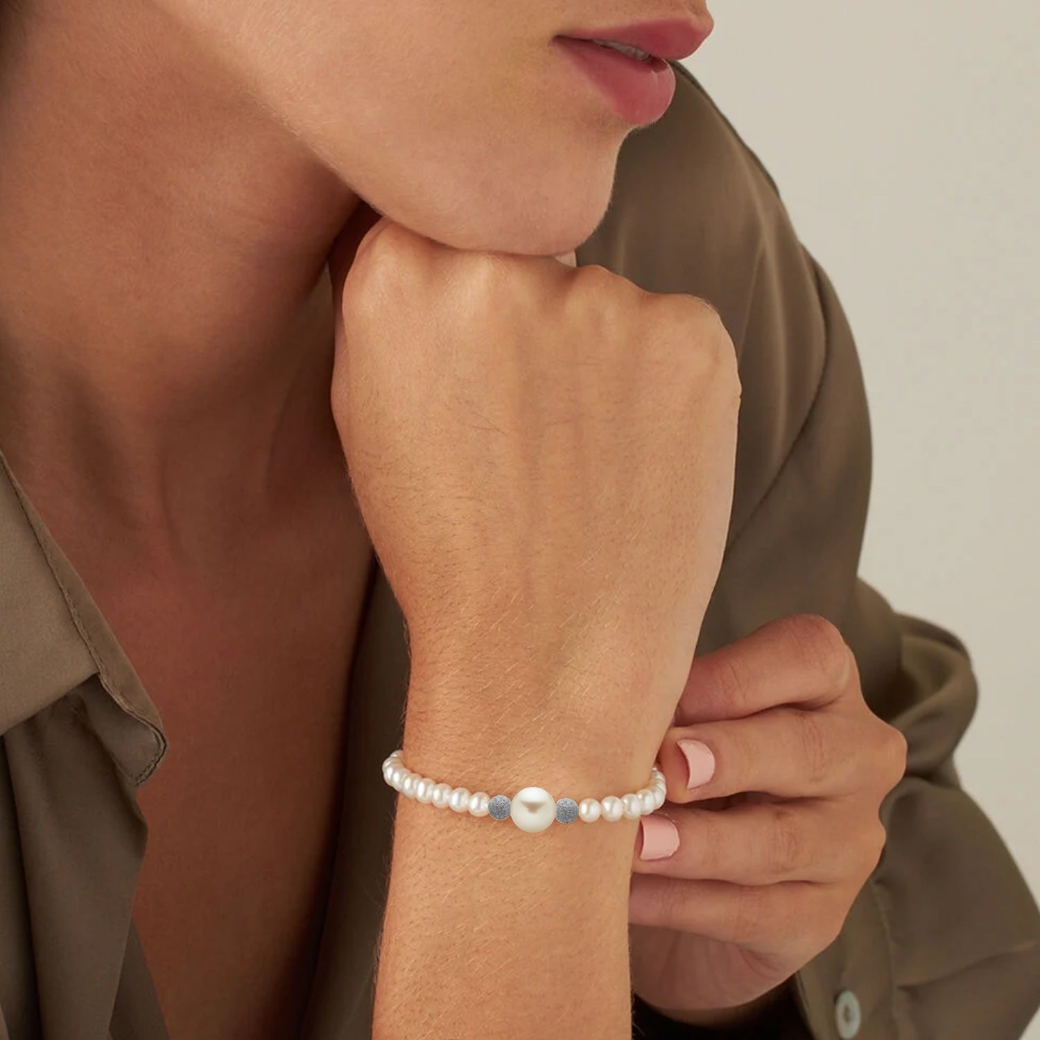 Freshwater Pearl Bracelet With Eighteen Kt White Gold And Safe Clasp