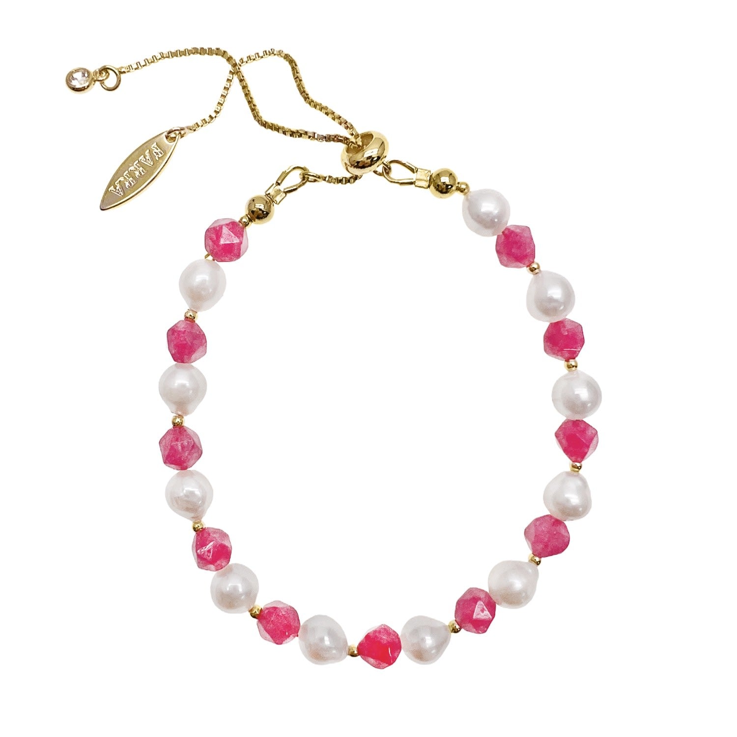 Freshwater Pearls And Pink Rhodochrosite Adjustable Bracelet
