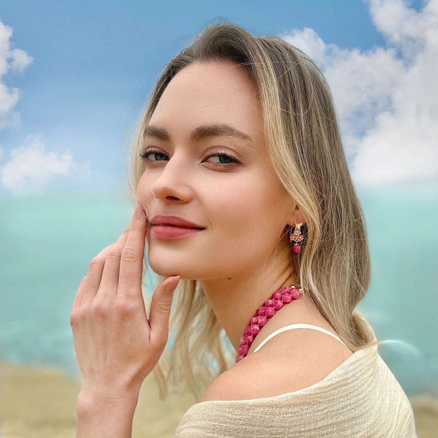 Freshwater Pearls And Pink Rhodochrosite Adjustable Bracelet