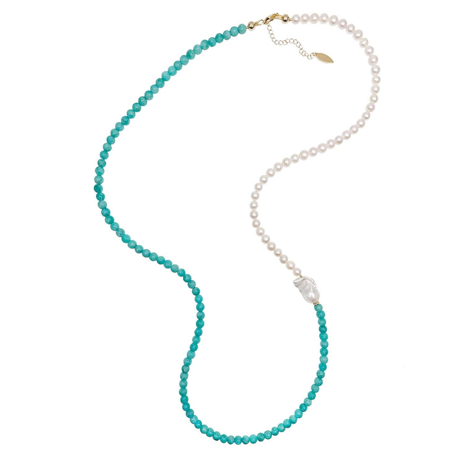 Freshwater Pearls And Turquoise Long Necklace