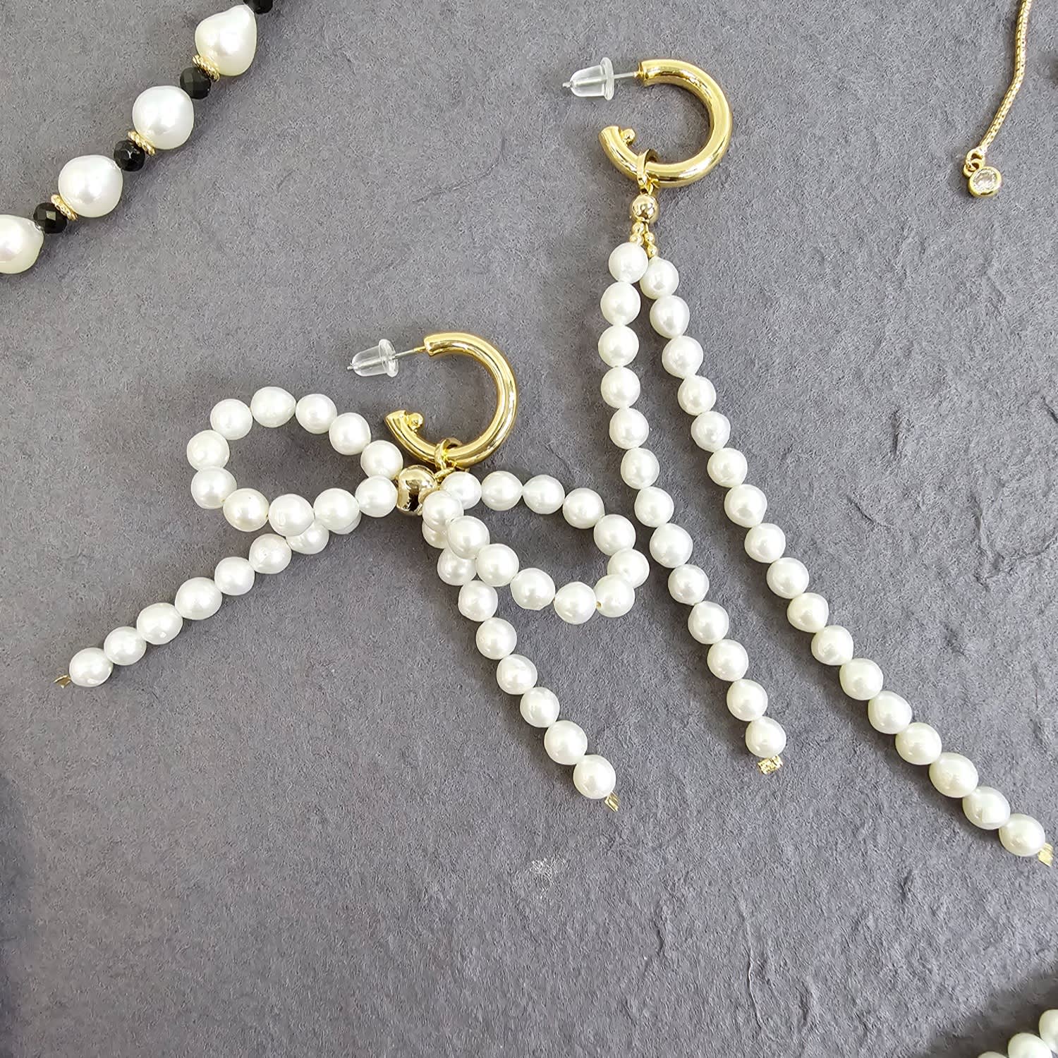 Freshwater Pearls Butterfly Knot And Tassel Asymmetric Earrings