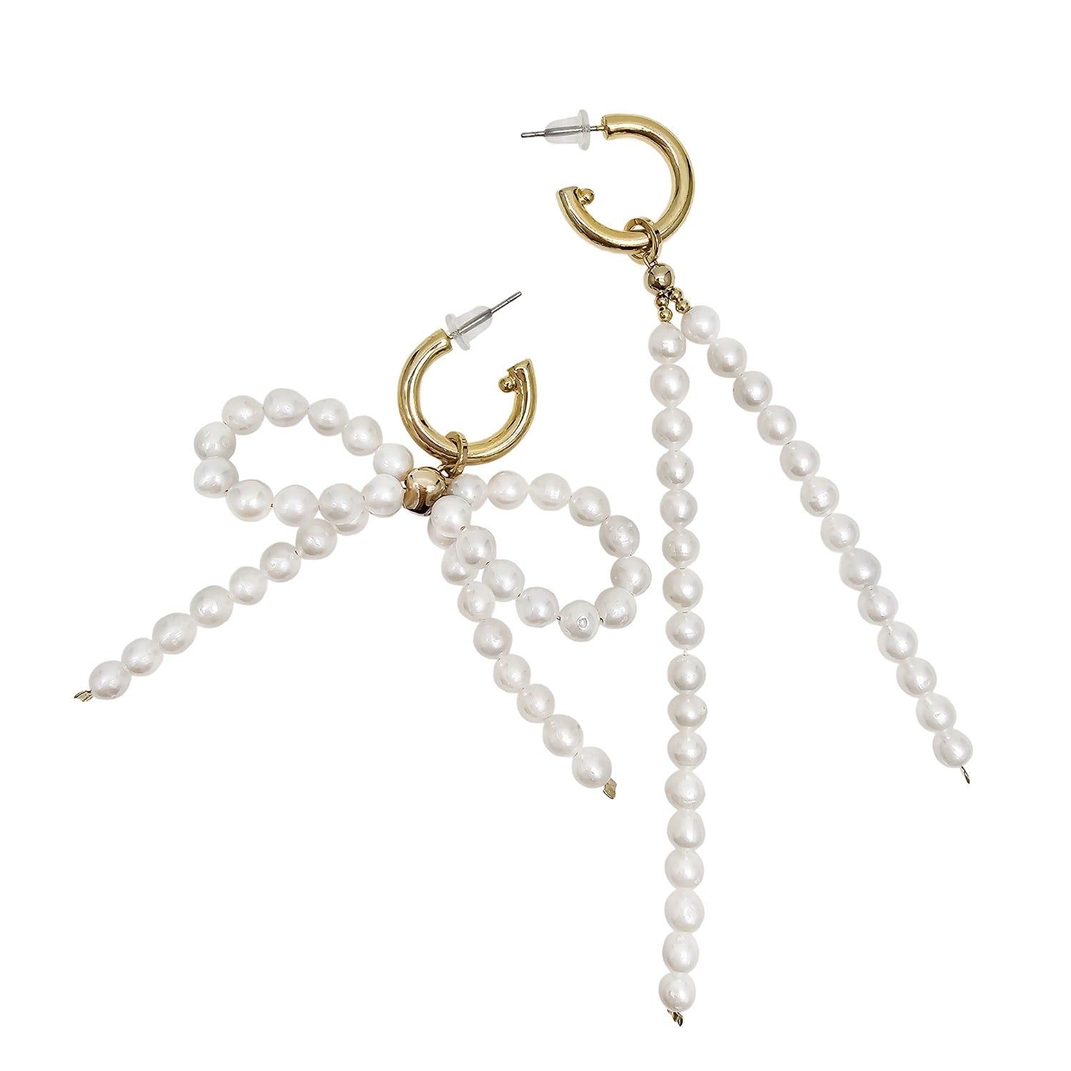 Freshwater Pearls Butterfly Knot And Tassel Asymmetric Earrings