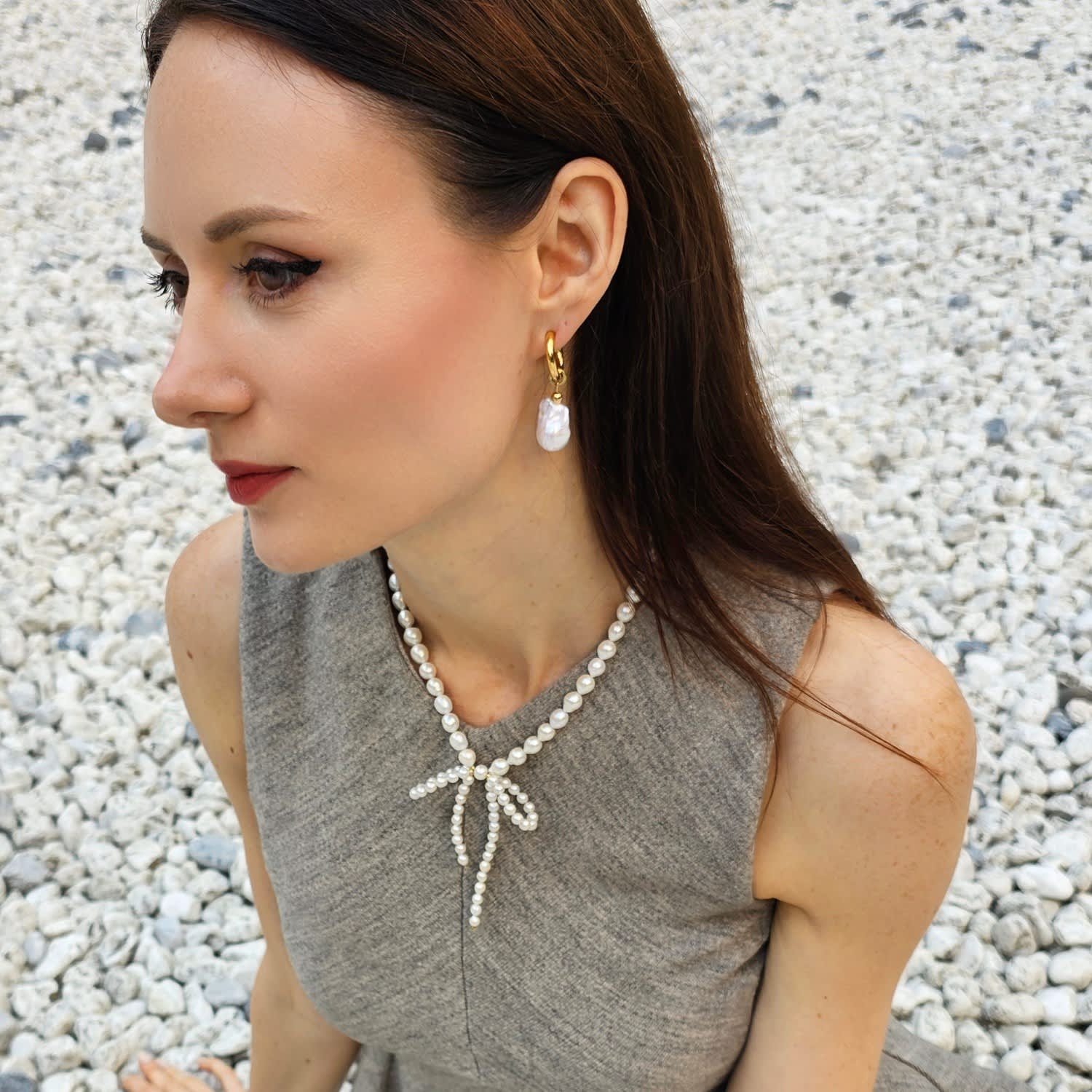 Freshwater Pearls Butterfly Knot Statement Necklace