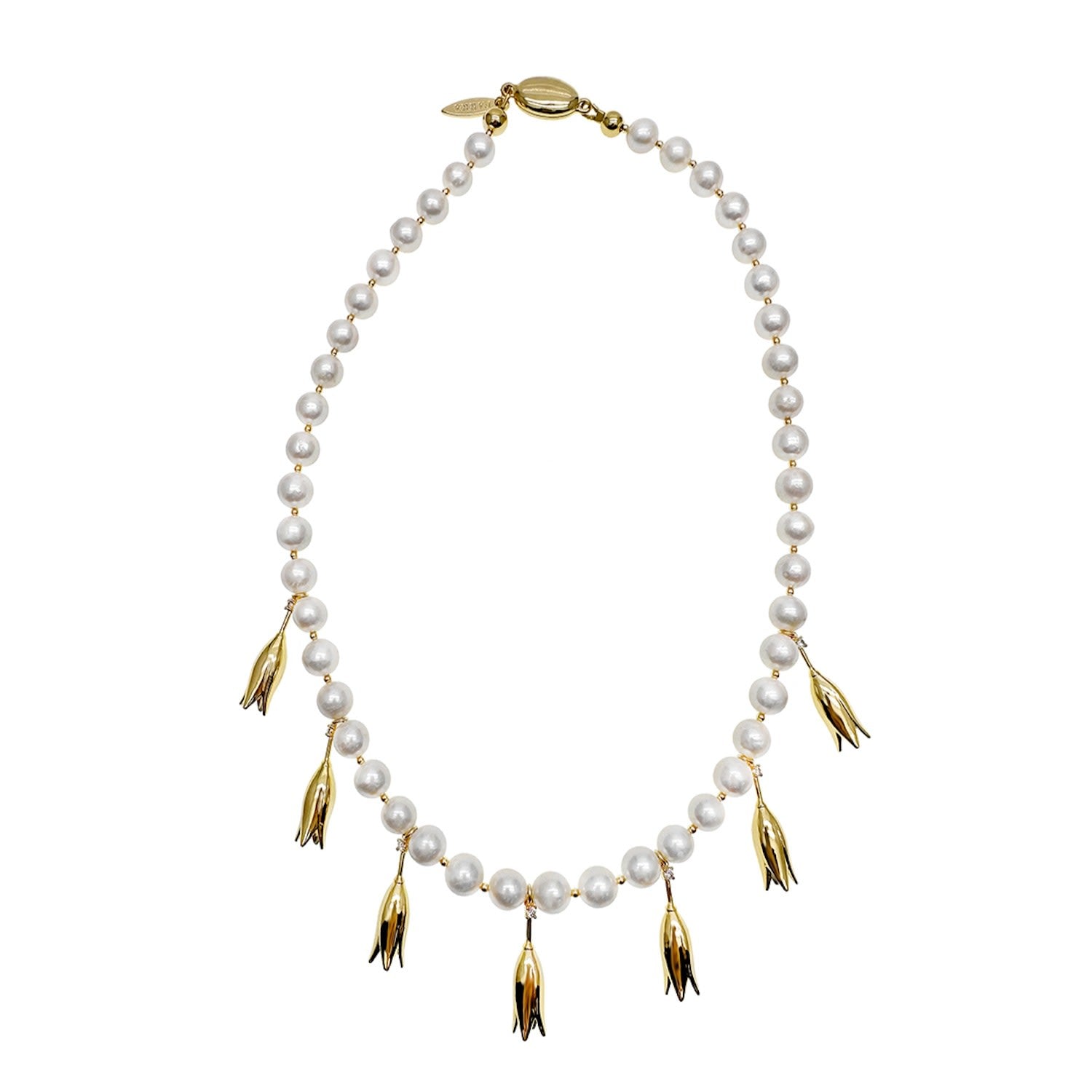 Freshwater Pearls Flower Metal Charms Short Necklace