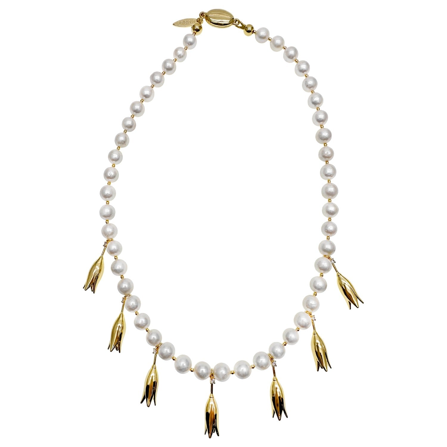 Freshwater Pearls Flower Metal Charms Statement Necklace