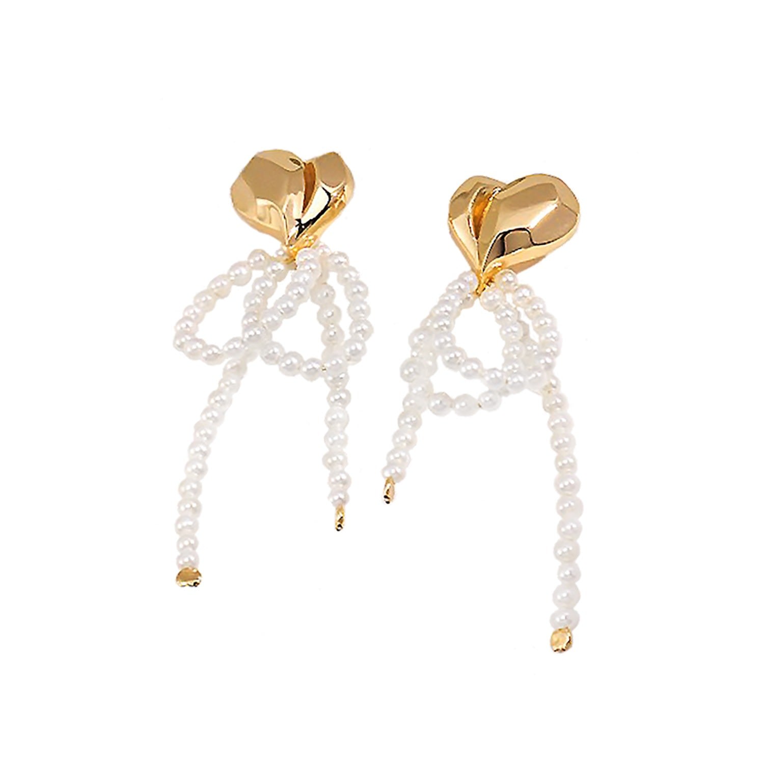 Freshwater Pearls Tassel Gold Heart Earring