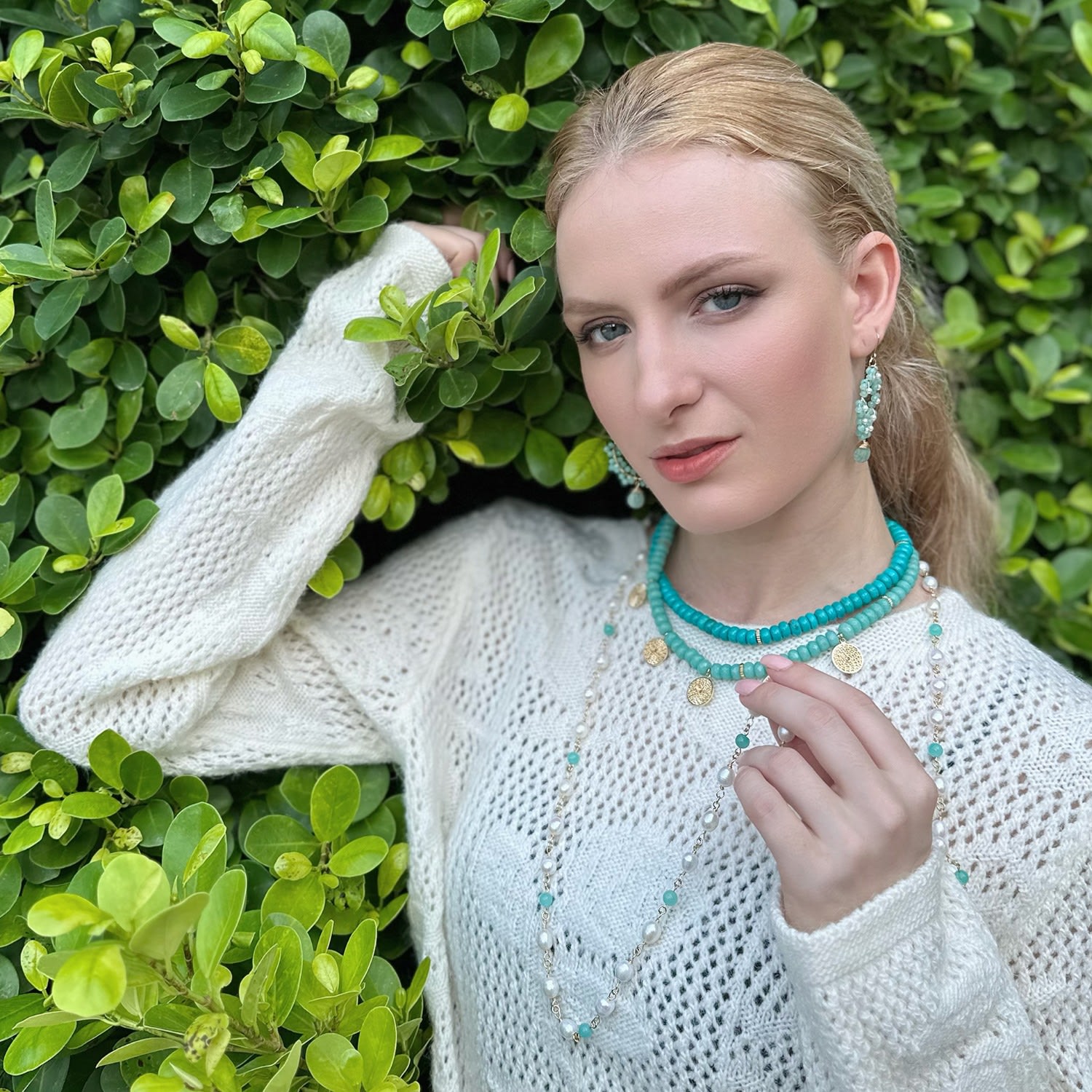 Freshwater Pearls With Amazonite Long Necklace