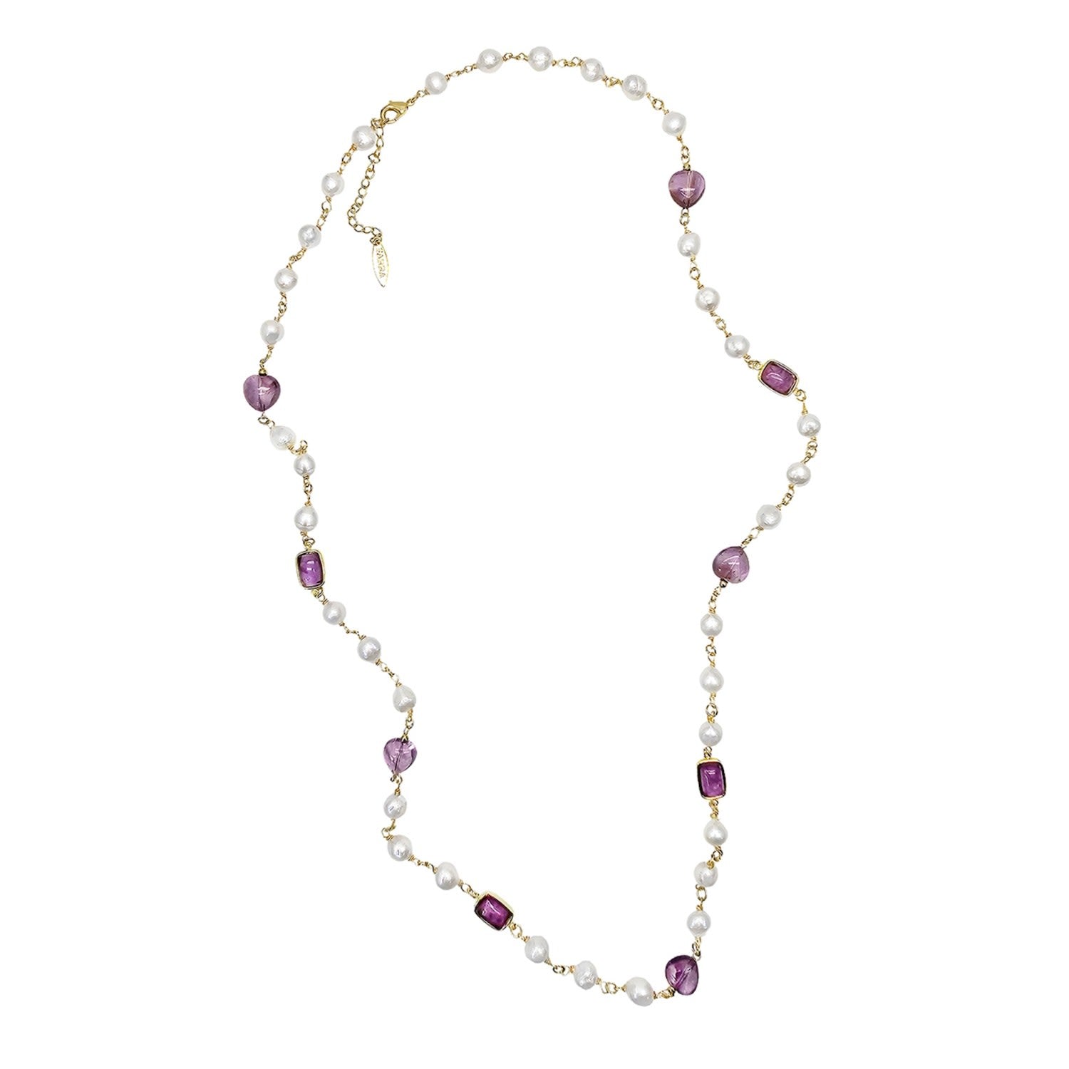 Freshwater Pearls With Amethyst Long Necklace