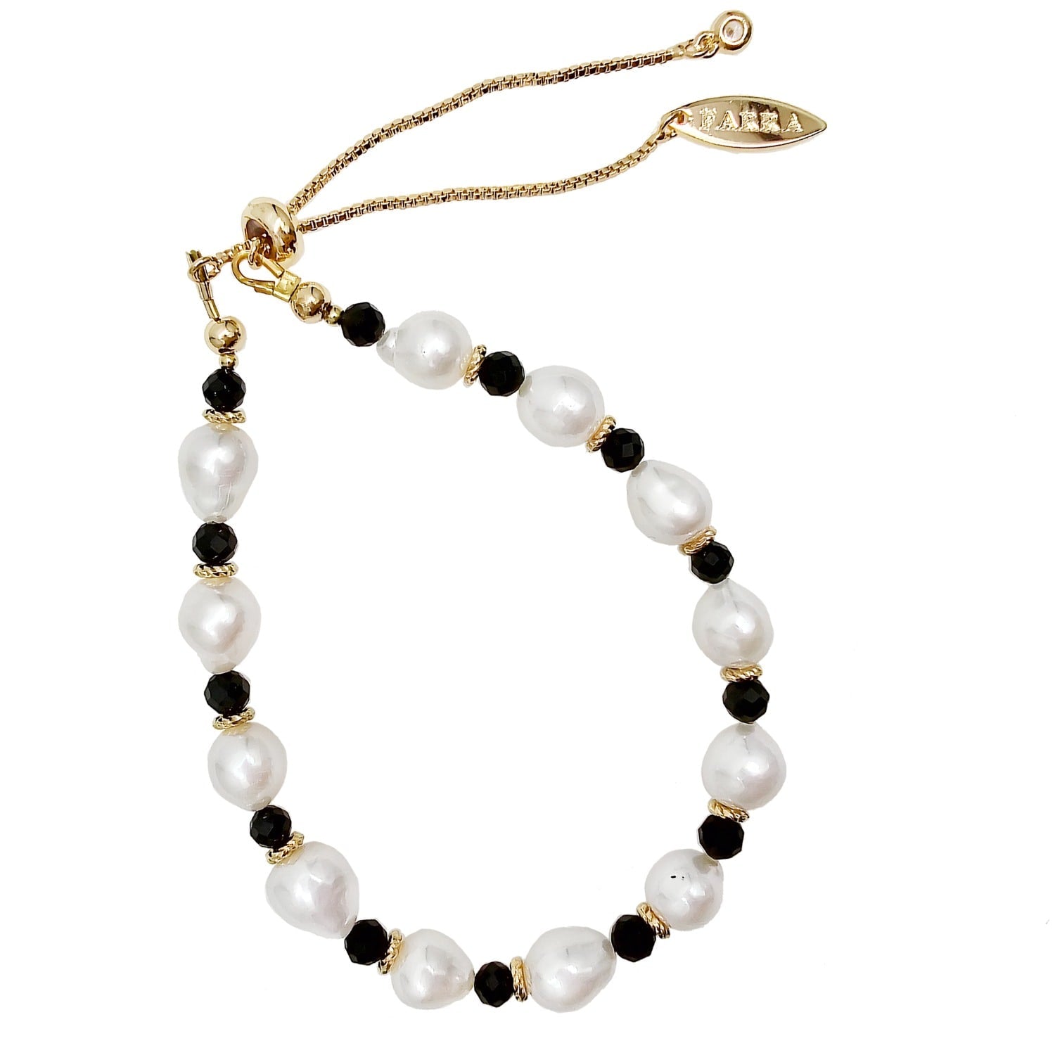 Freshwater Pearls With Black Obsidian Adjustable Bracelet