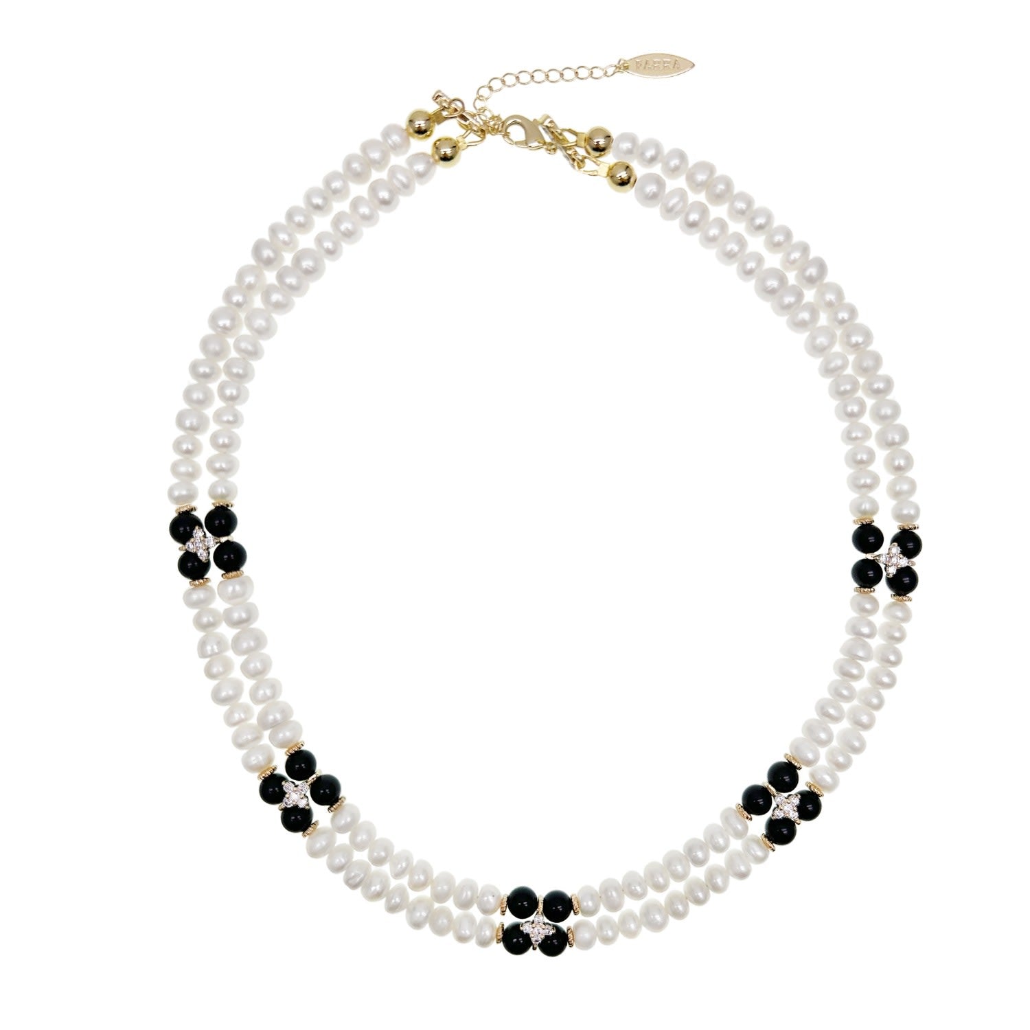 Freshwater Pearls With Black Obsidian And Zircon Stone Statement Collar Necklace