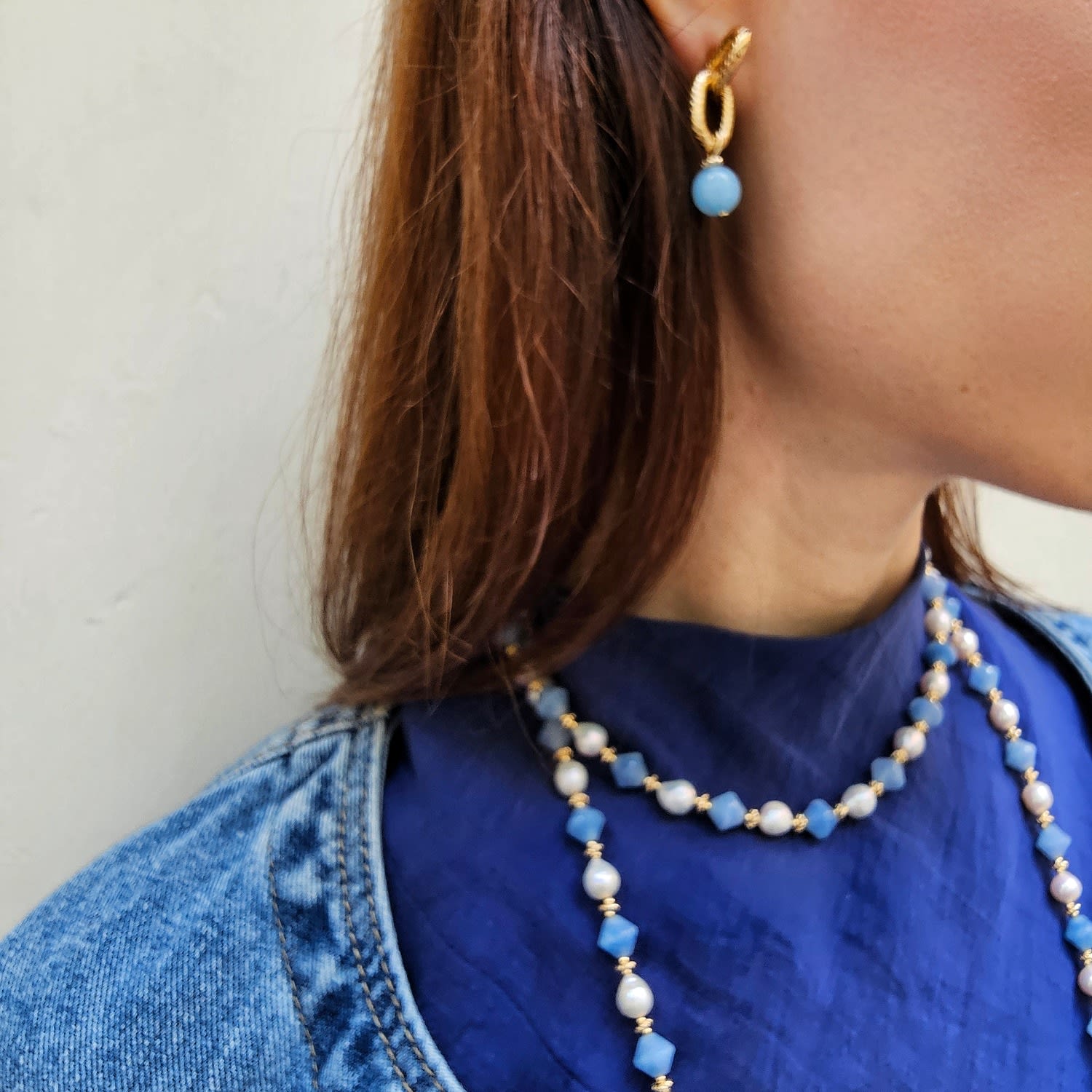 Freshwater Pearls With Blue Jade Choker Necklace