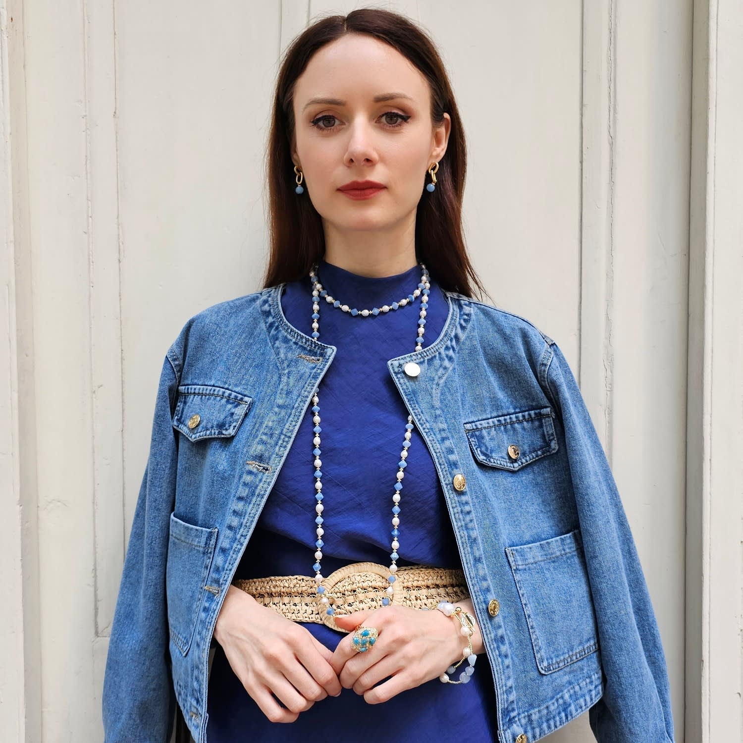 Freshwater Pearls With Blue Jade Long Necklace