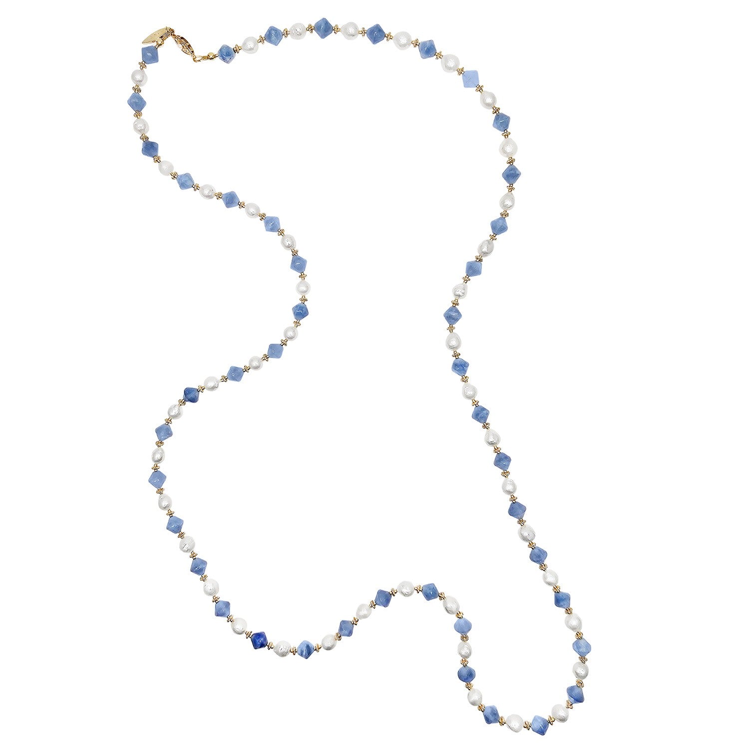 Freshwater Pearls With Blue Jade Long Necklace