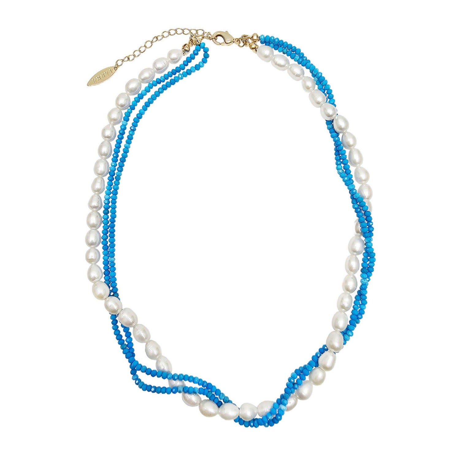Freshwater Pearls With Blue Turquoise Twisted Necklace