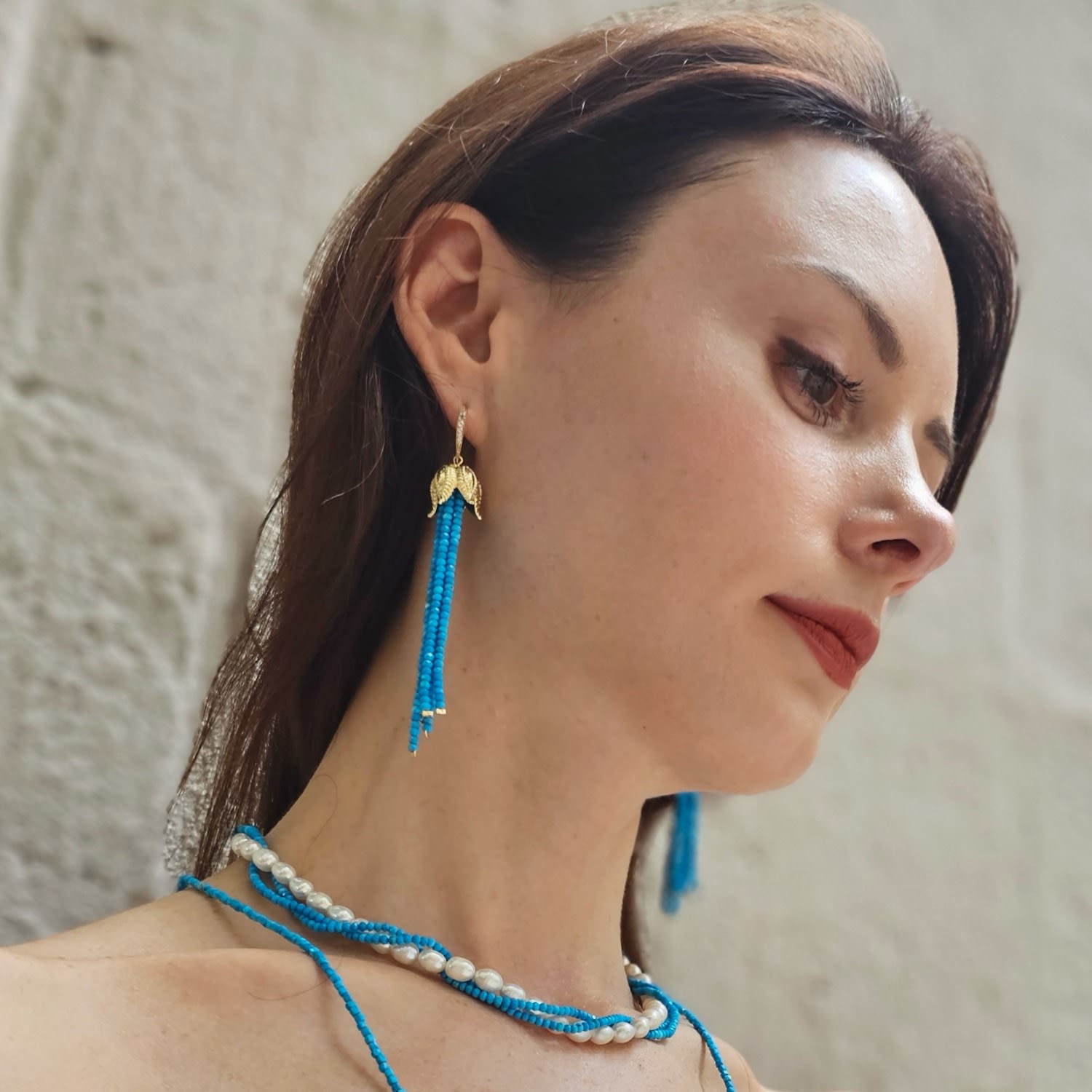 Freshwater Pearls With Blue Turquoise Twisted Necklace