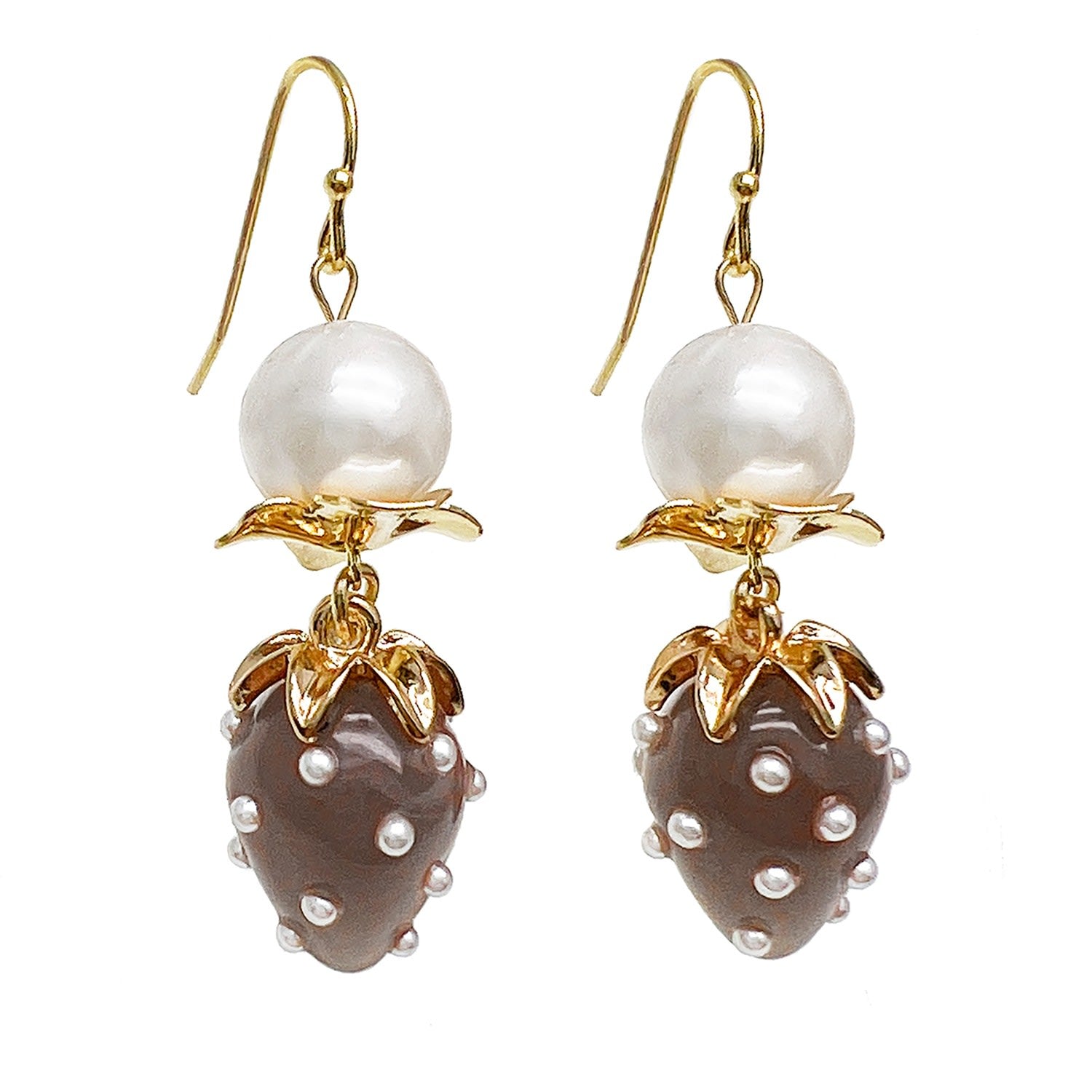 Freshwater Pearls With Glass Strawberry Dangle Earrings