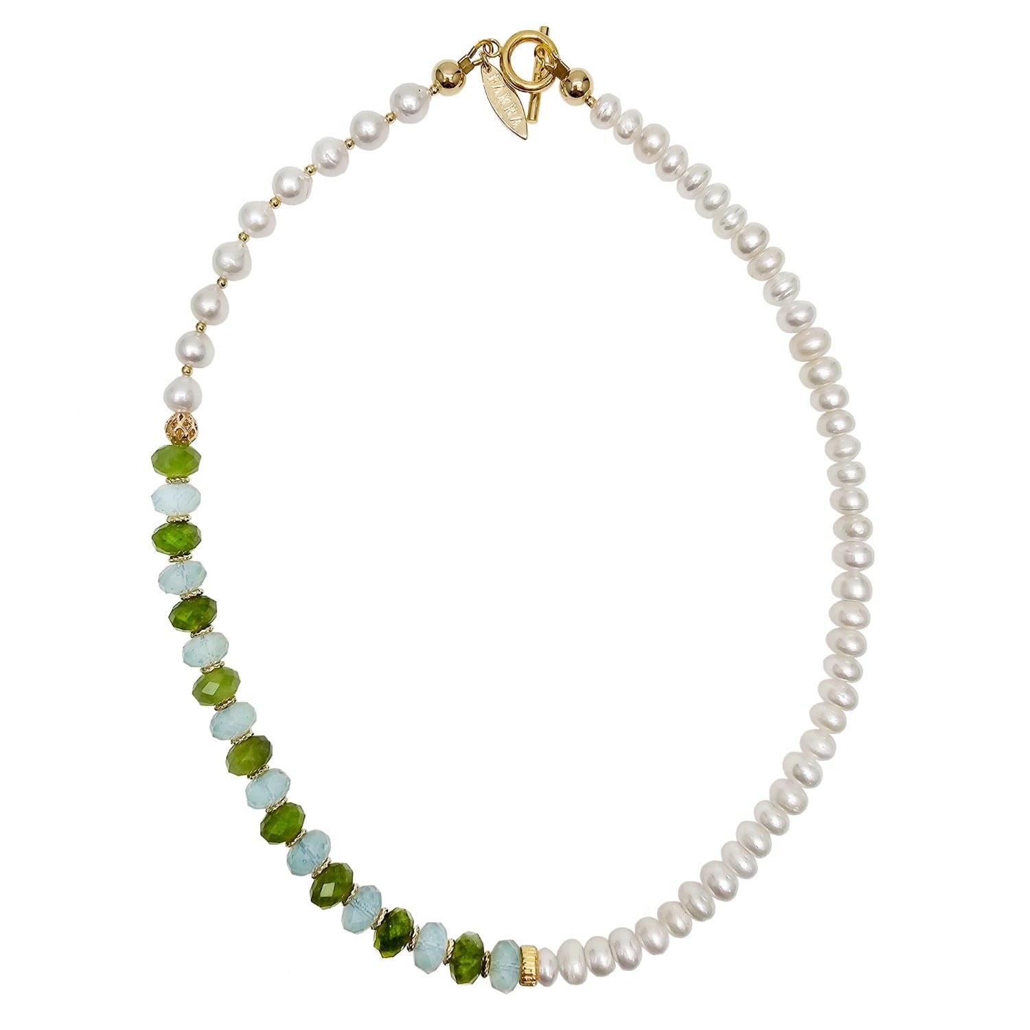 Freshwater Pearls With Green Jade And Opal Color Matching Necklace