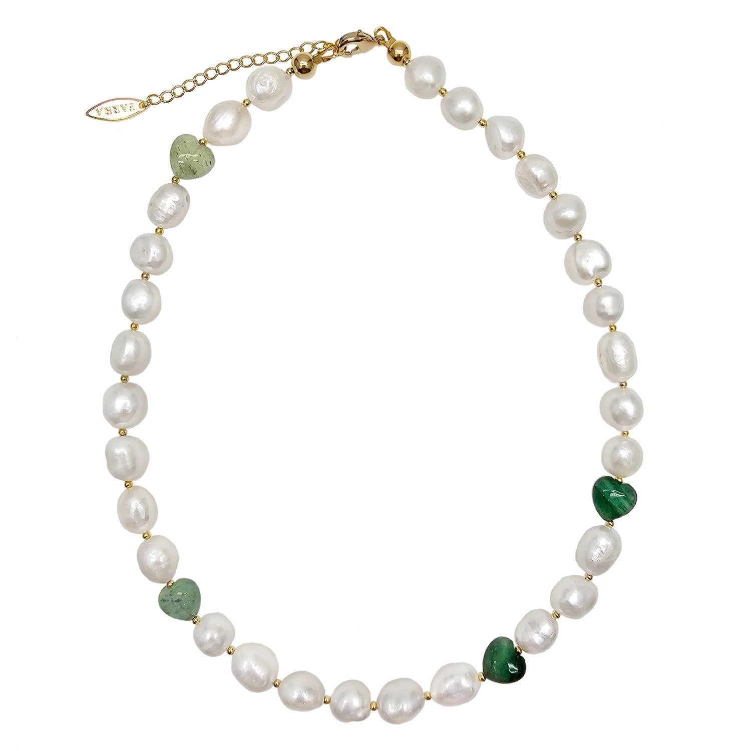 Freshwater Pearls With Heart Shaped Green Aventurine Free Style Necklace