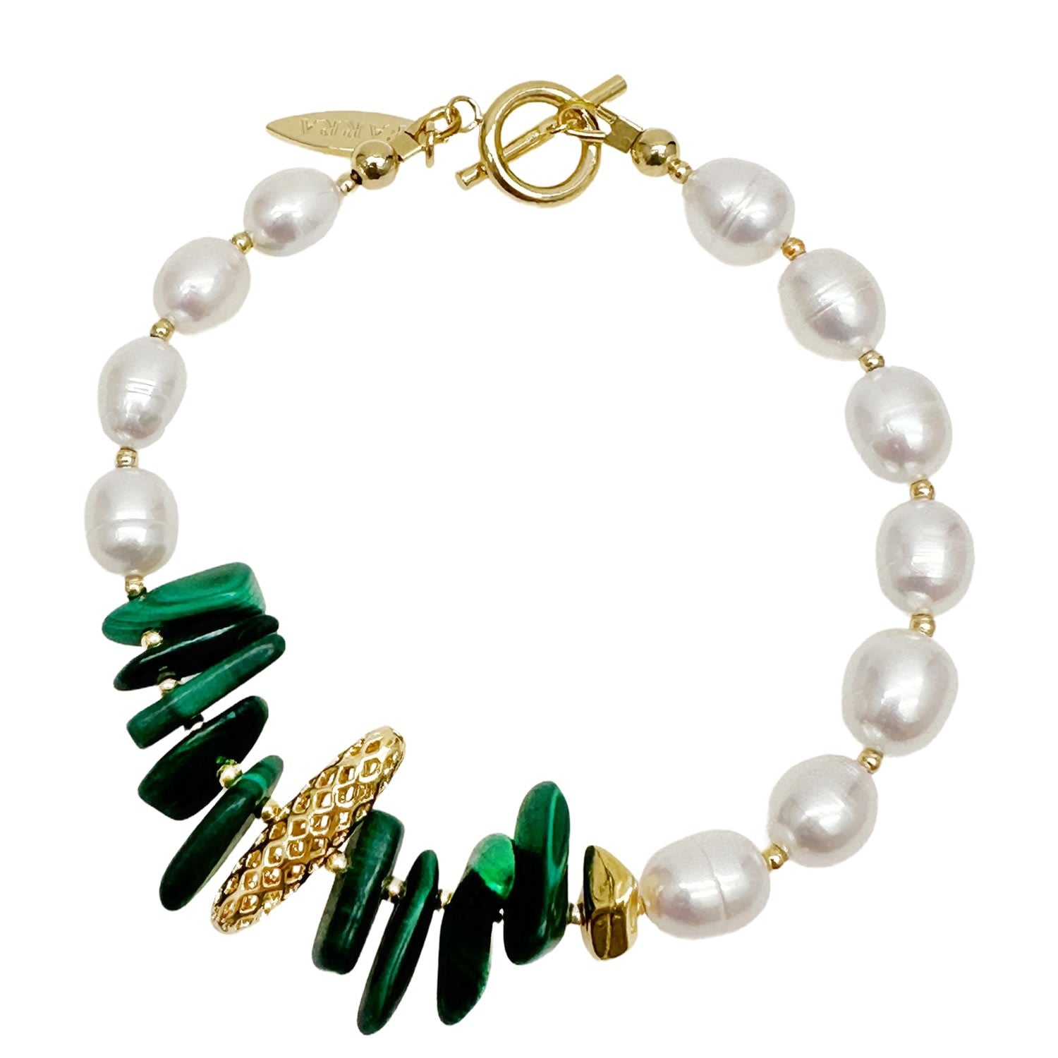 Freshwater Pearls With Irregular Malachite Bracelet