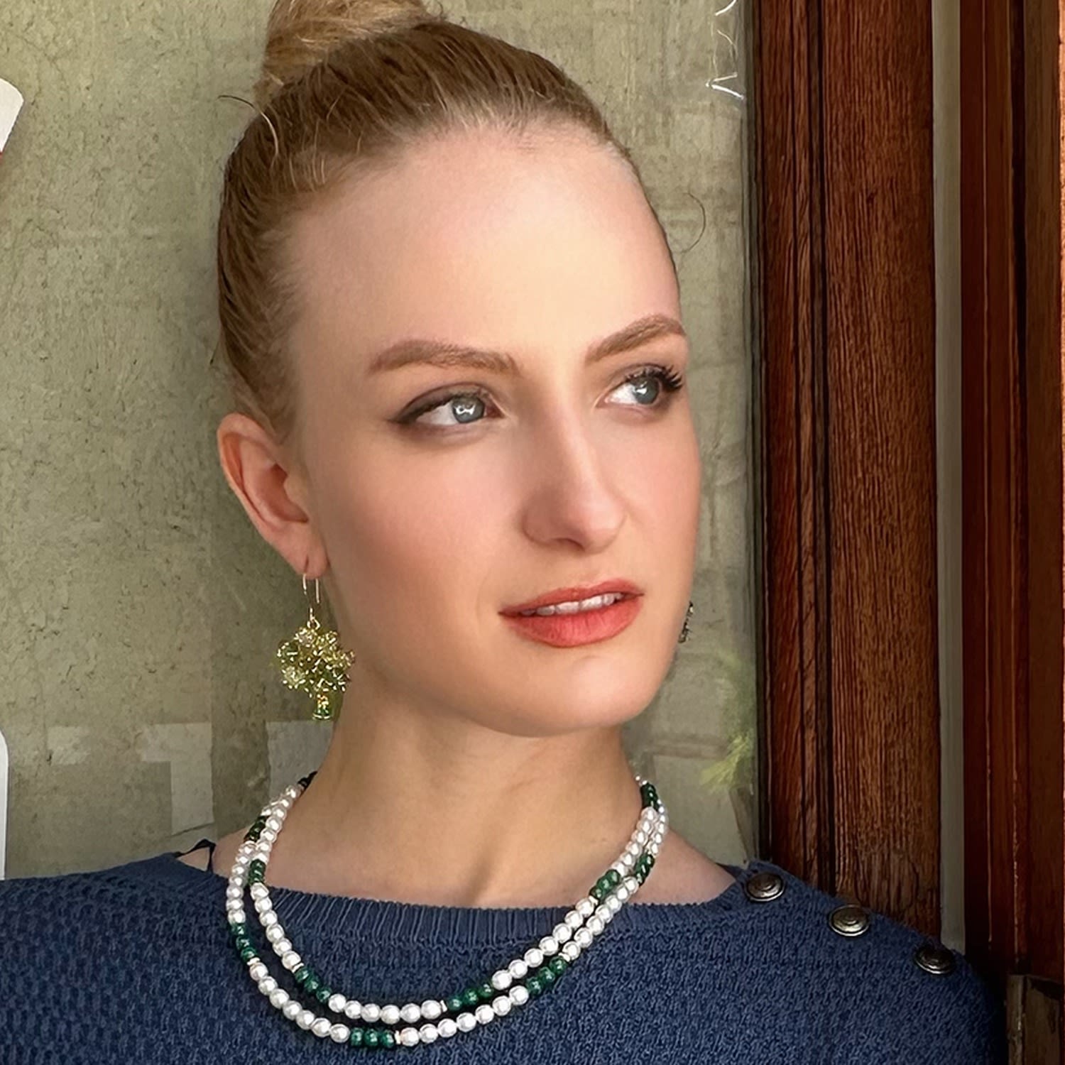 Freshwater Pearls With Malachite Double Layers Necklace