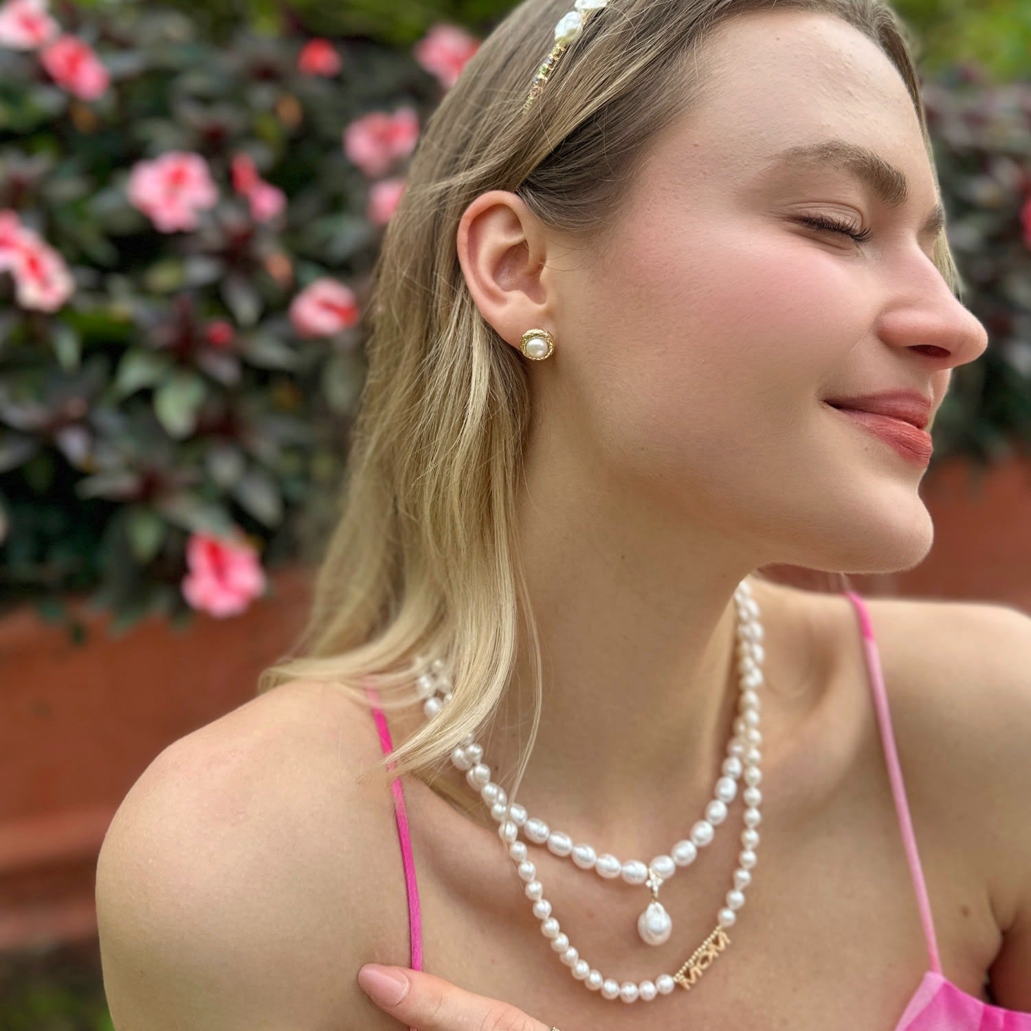 Freshwater Pearls With Mom Pendant Necklace