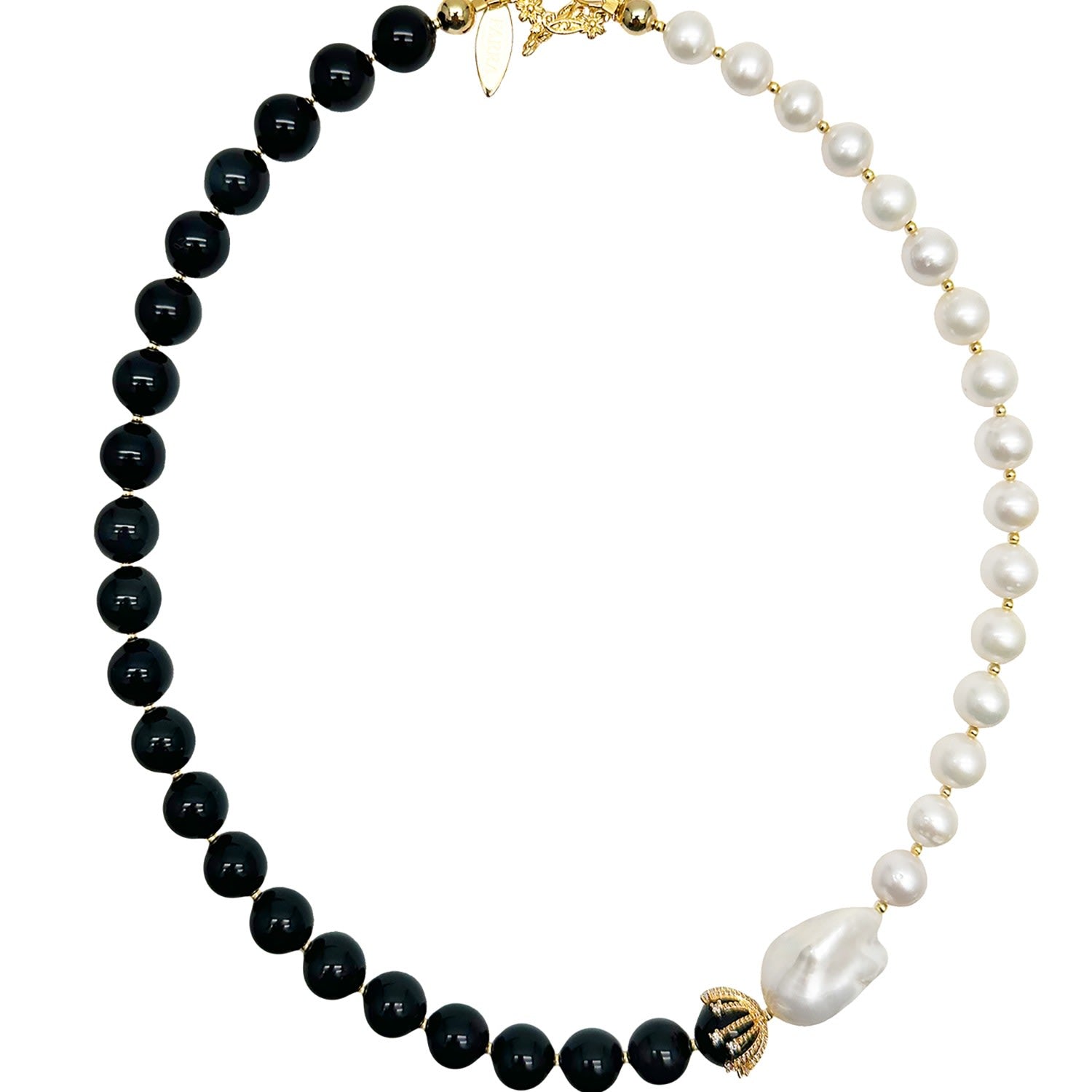 Freshwater Pearls With Black Gemstone Timeless Necklace