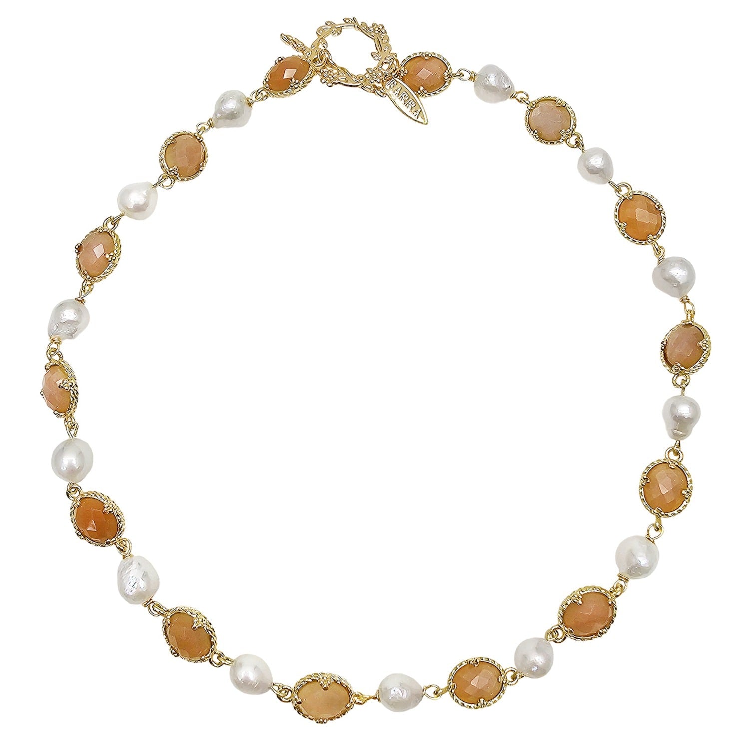 Freshwater Pearls With Orange Moonstone Statement Necklace