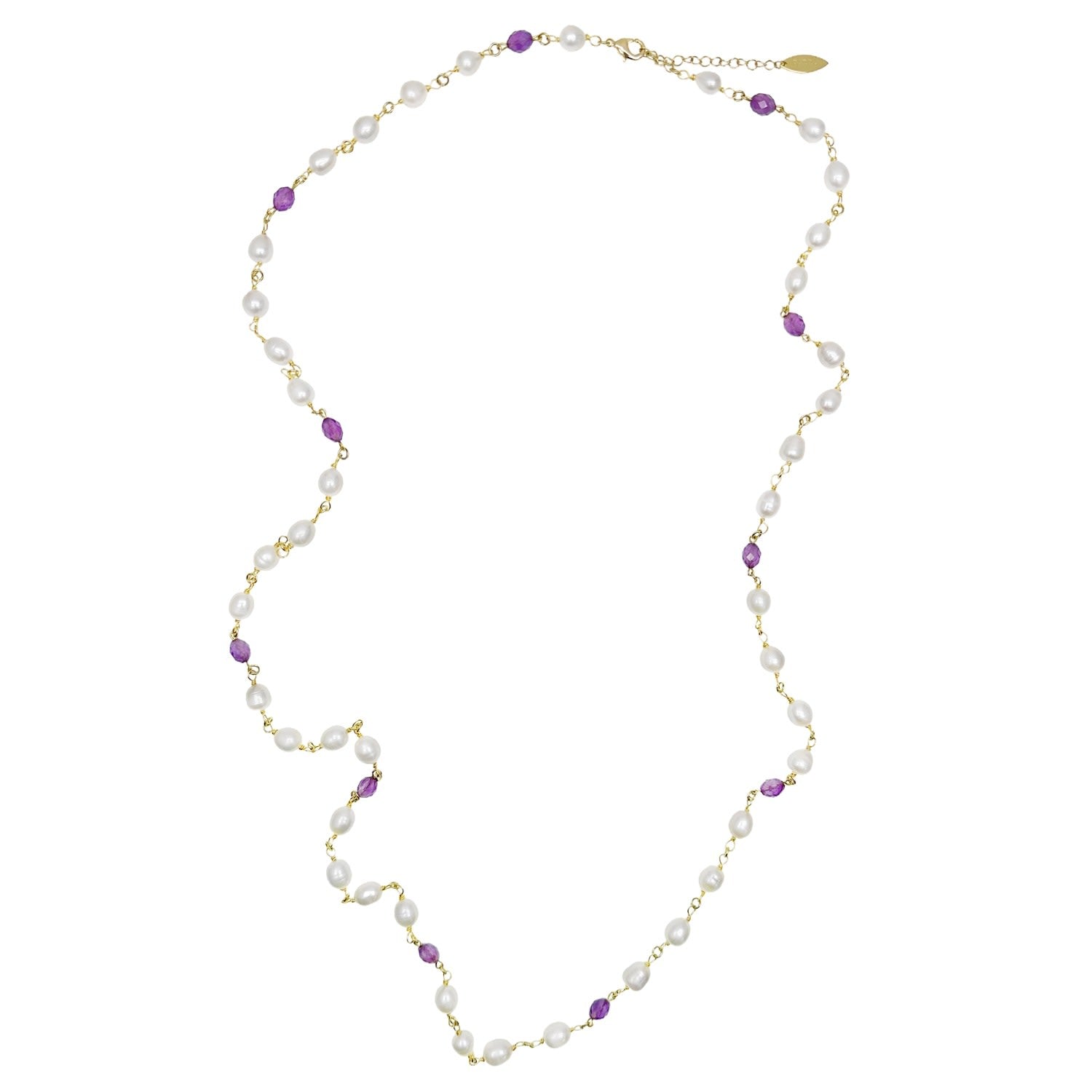 Freshwater Pearls With Purple Amethyst Long Necklace