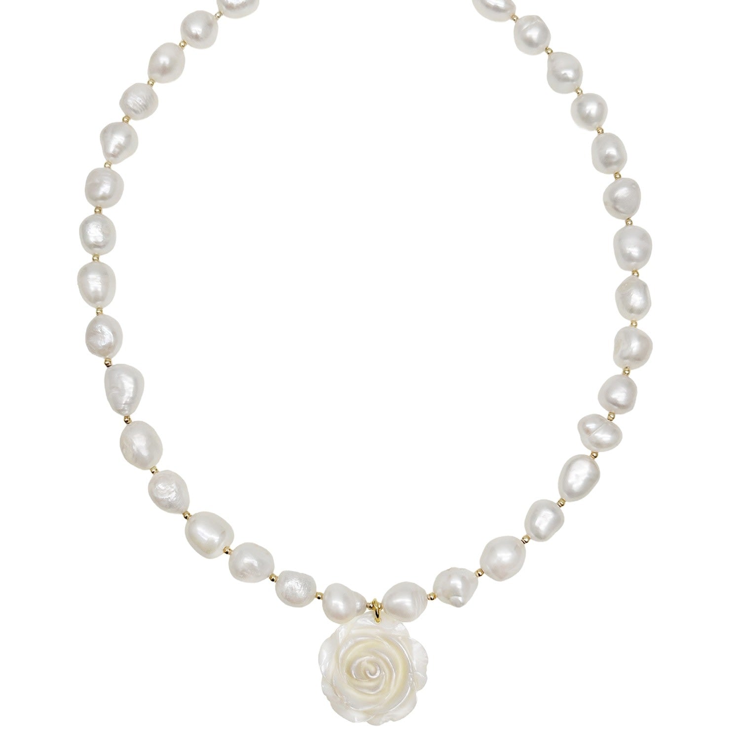 Freshwater Pearls With Rose Pendant Choker Necklace