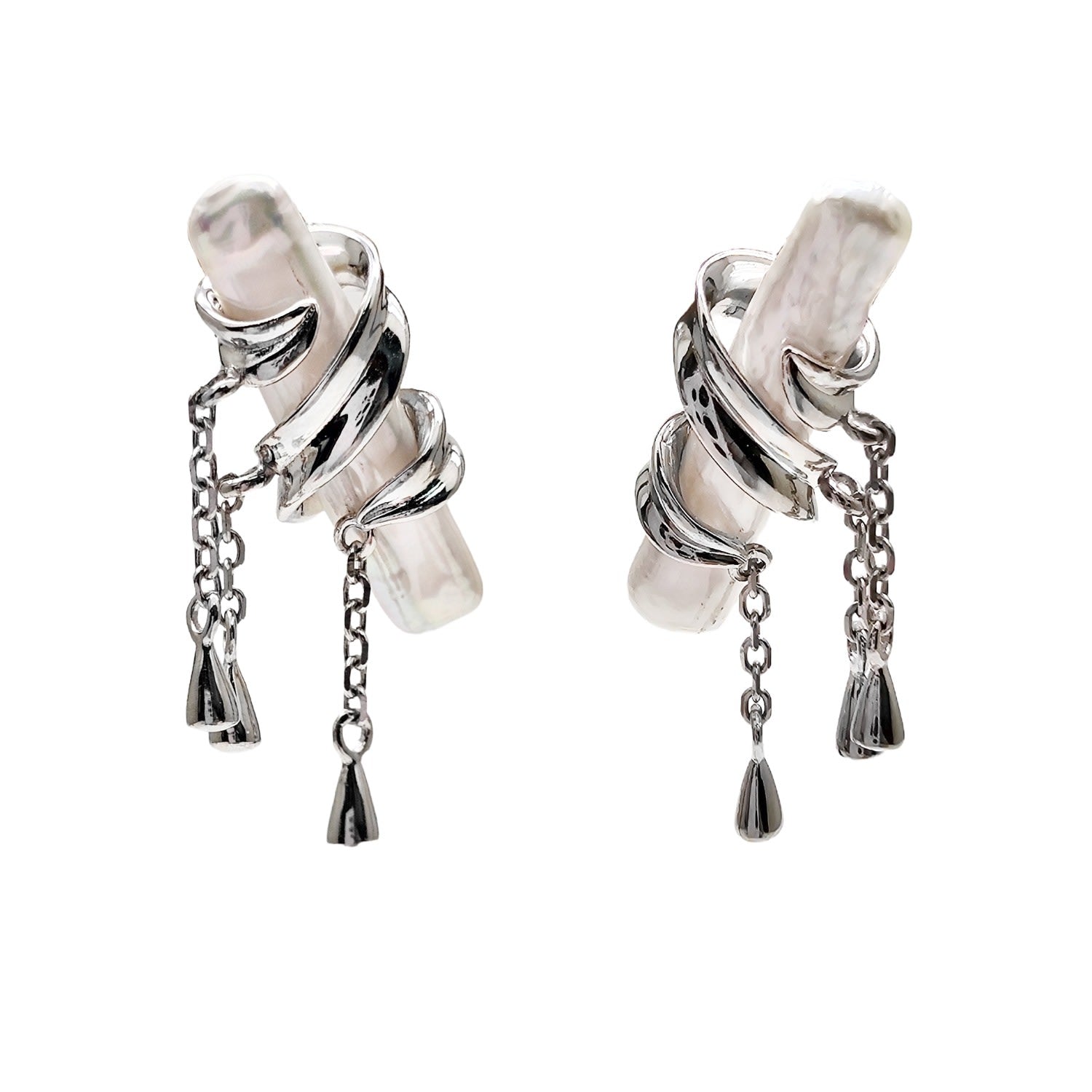 Freshwater Pearls With Silver Tassel Exquisite Earrings