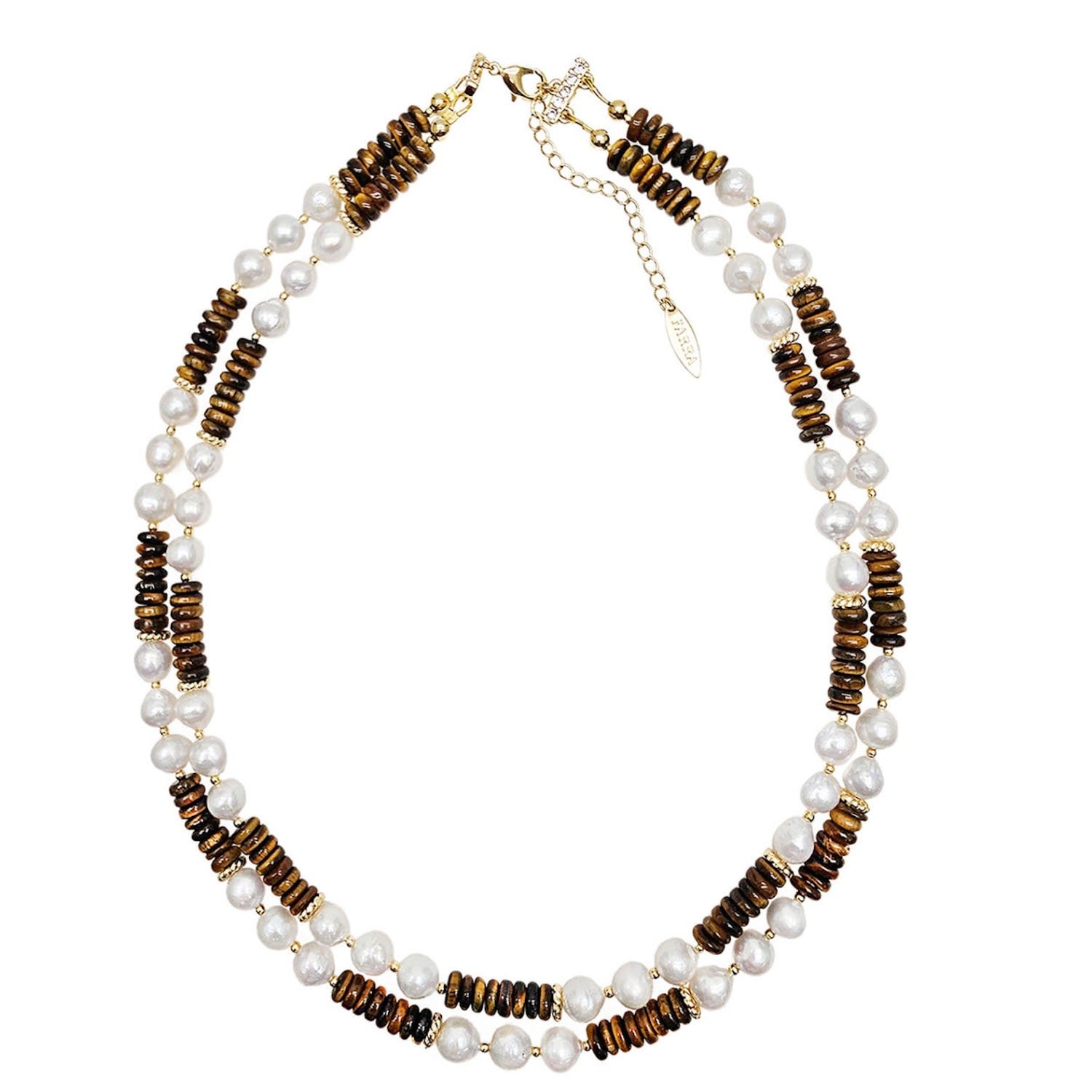 Freshwater Pearls With Tiger Eye Double Layers Necklace