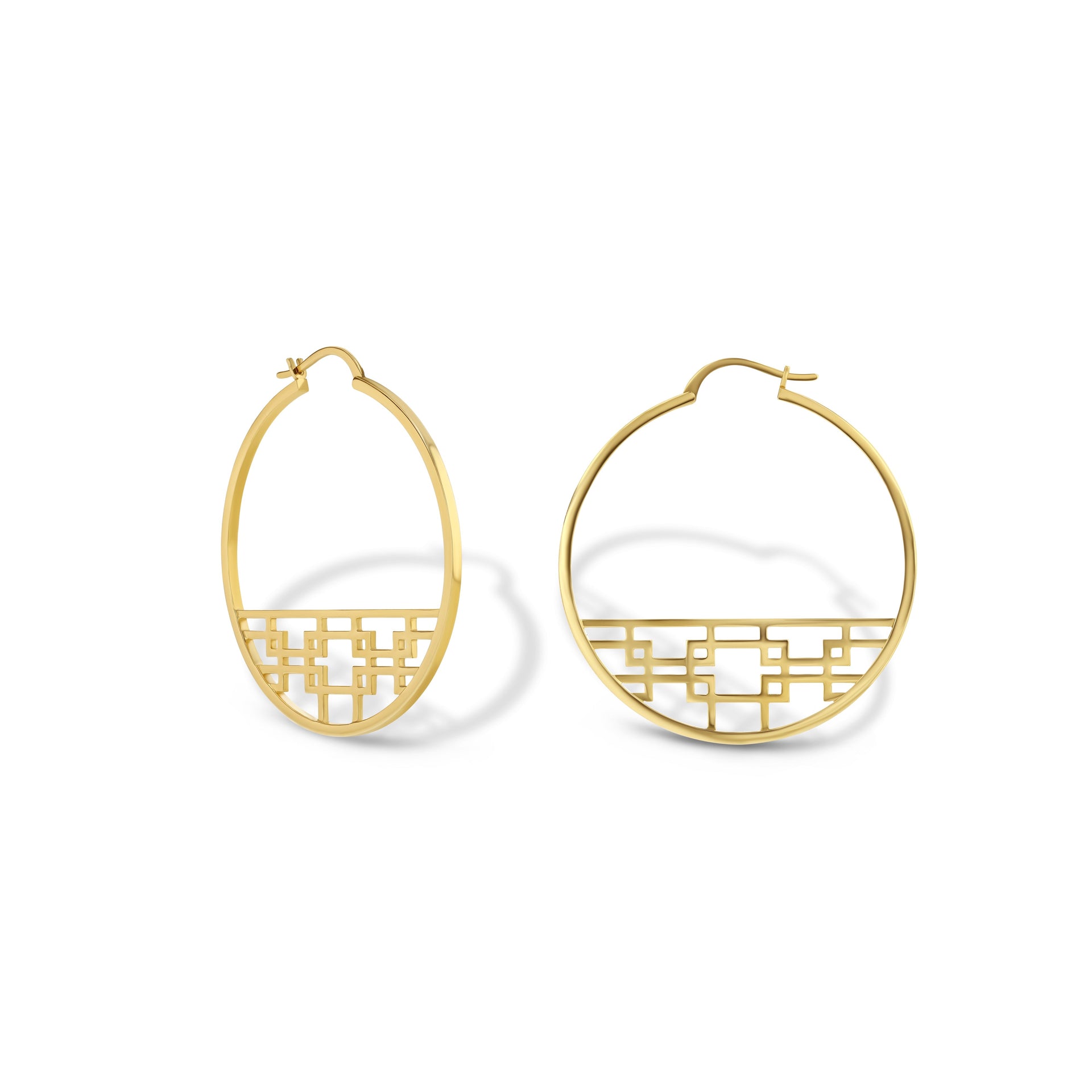 Gold Fretwork Hoop Earrings