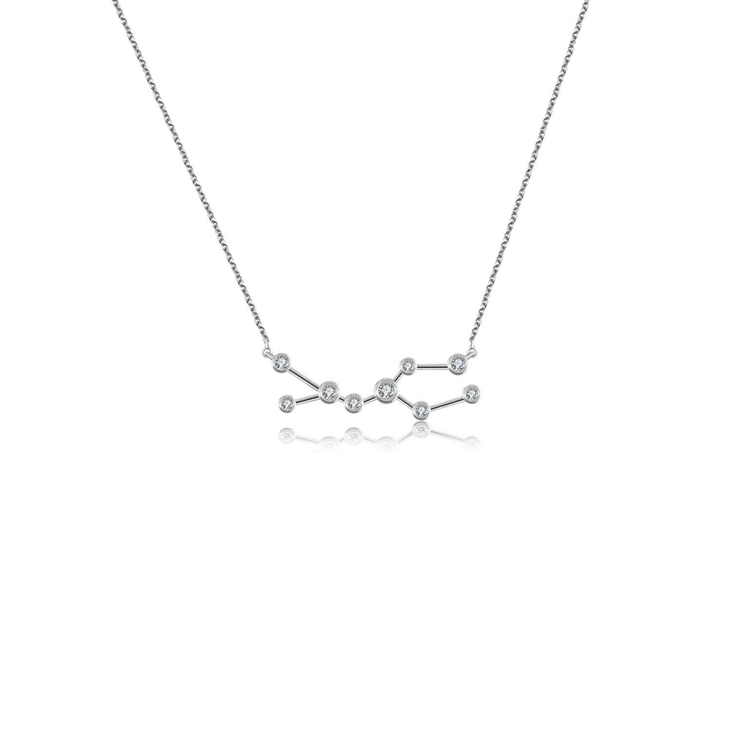 Gemini Zodiac Constellation Necklace 18K White Gold & Diamond