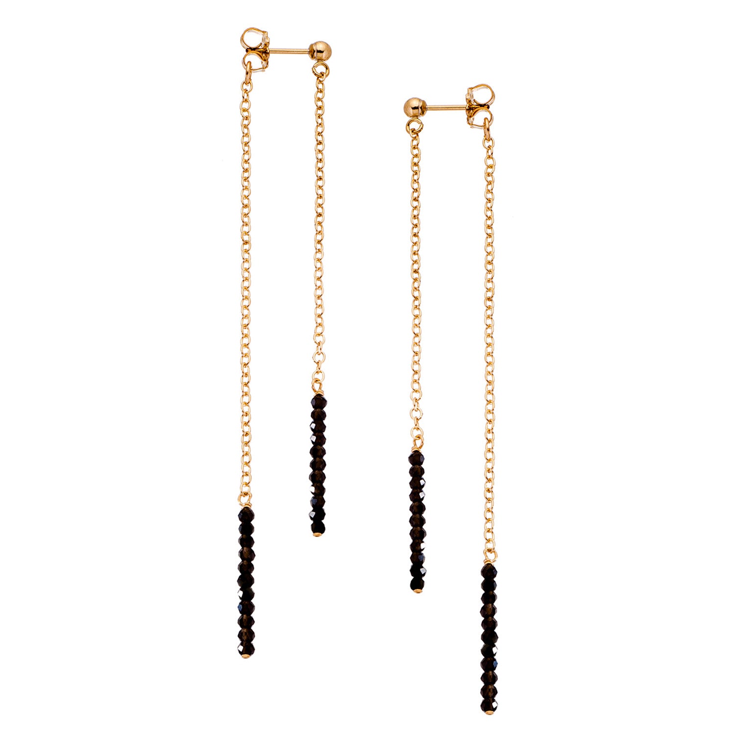 Front Back Extra Tiny Gemstone Duster Earrings - Goldfilled - Black Spinel
